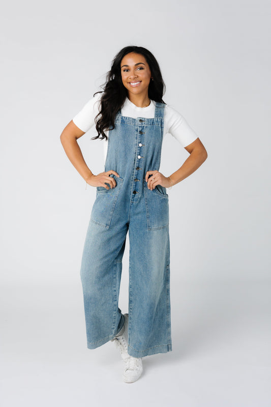 Take A Hike Wide Leg Overalls WOMEN'S OVERALLS Veveret Medium Wash S 
