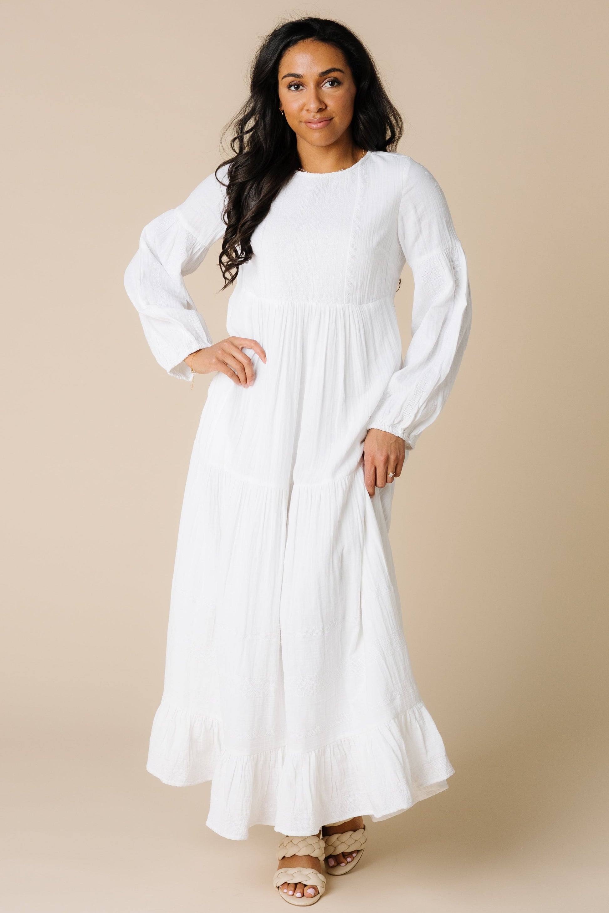Citrus  by Brass and Roe modest long sleeve all white maxi