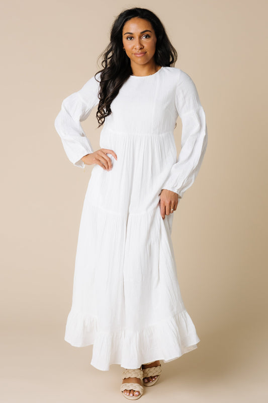 Citrus  by Brass and Roe modest long sleeve all white maxi
