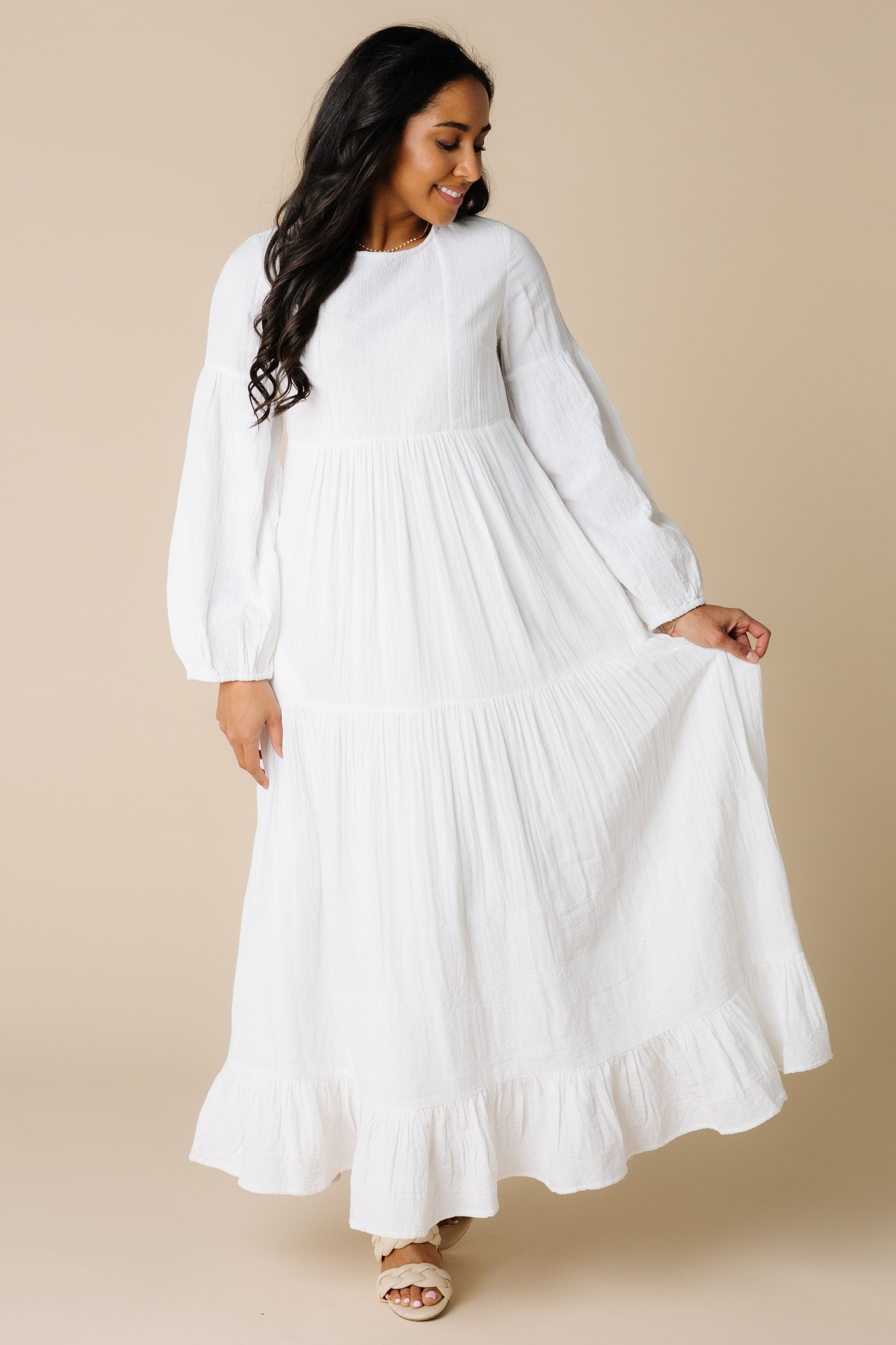 Long sleeve all white maxi dress