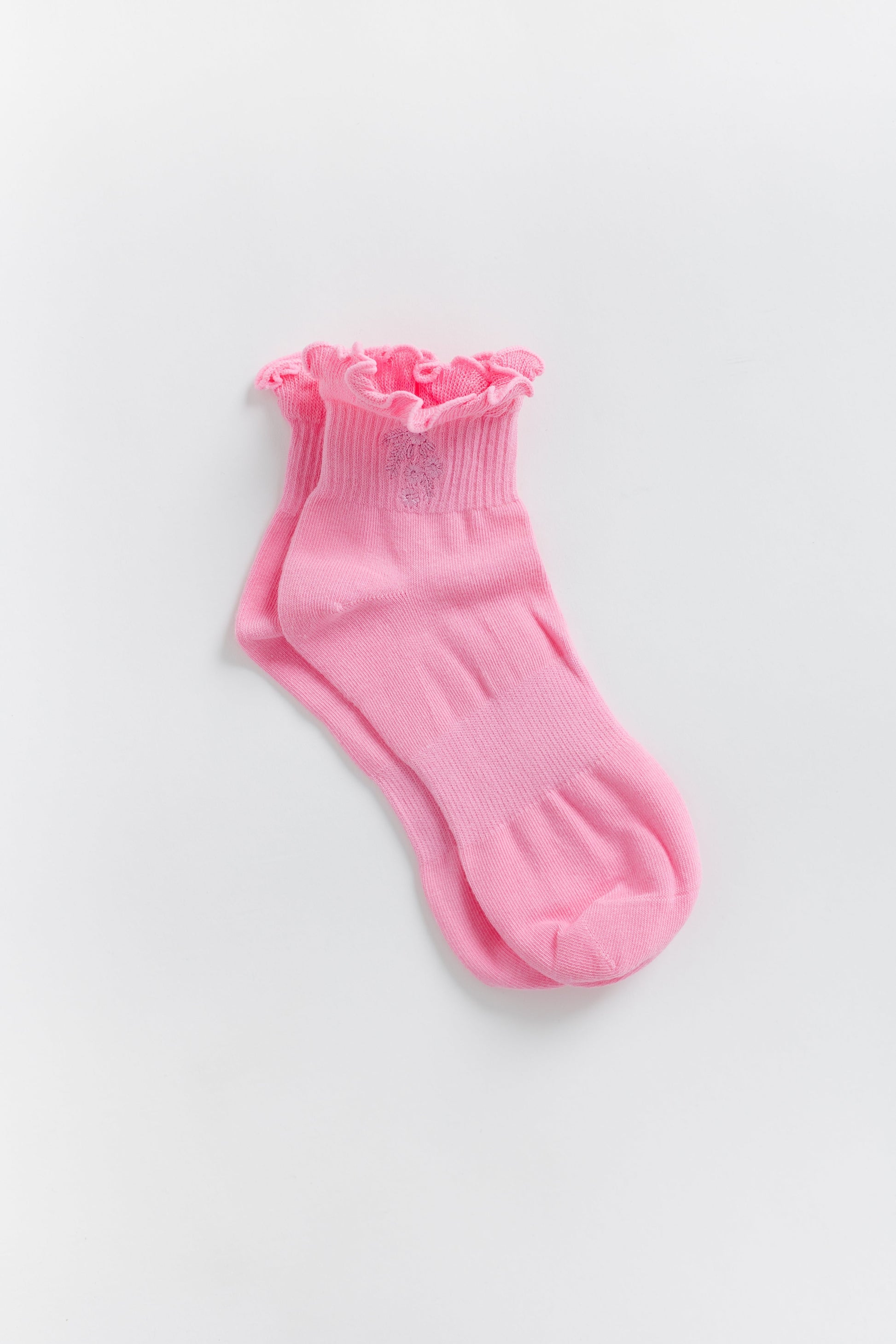 Cove Embroidered Ruffle Quarter WOMEN'S SOCKS Cove Accessories Bright Pink OS 