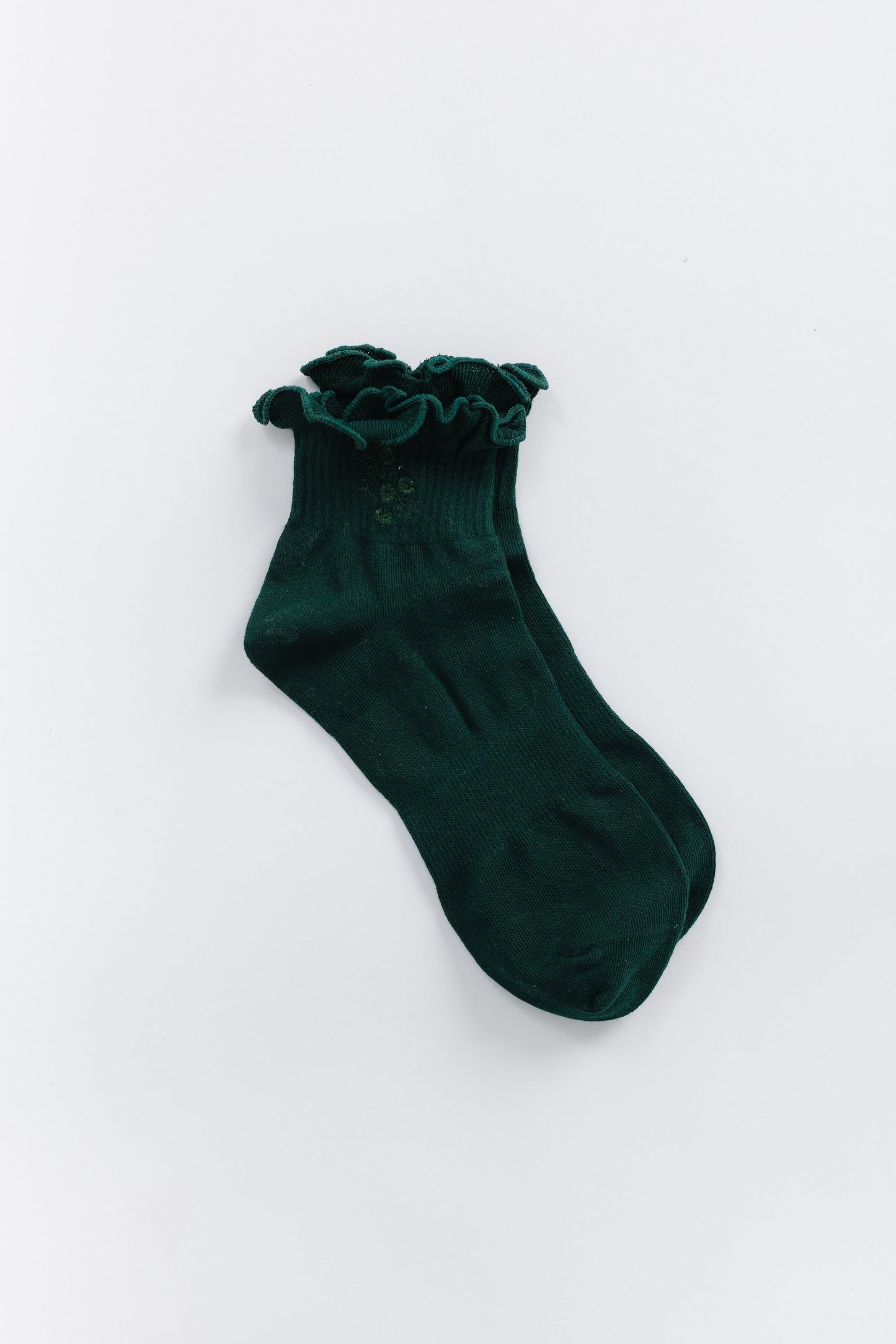 Cove Embroidered Ruffle Quarter WOMEN'S SOCKS Cove Accessories Forest Green OS