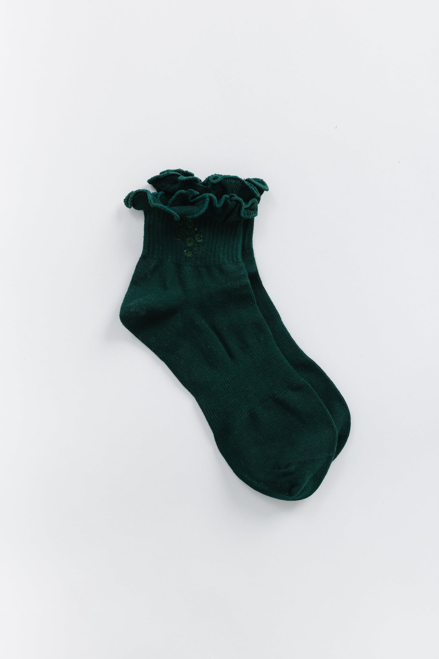 Cove Embroidered Ruffle Quarter WOMEN'S SOCKS Cove Accessories Forest Green OS 