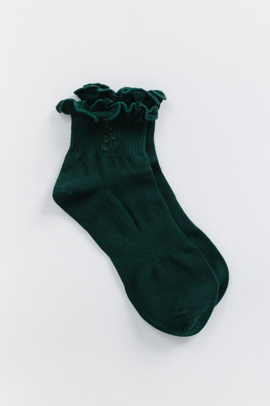 Cove Embroidered Ruffle Quarter WOMEN'S SOCKS Cove Accessories Forest Green OS