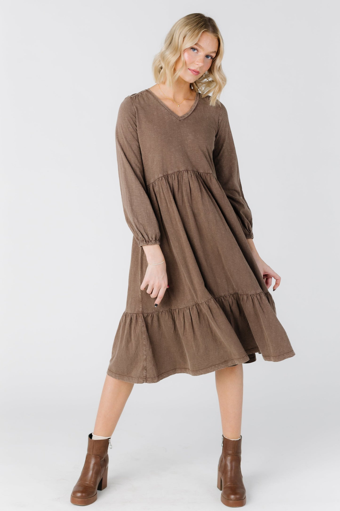 Citrus Acid Wash L/S Midi Dress WOMEN'S DRESS Citrus Brown XS
