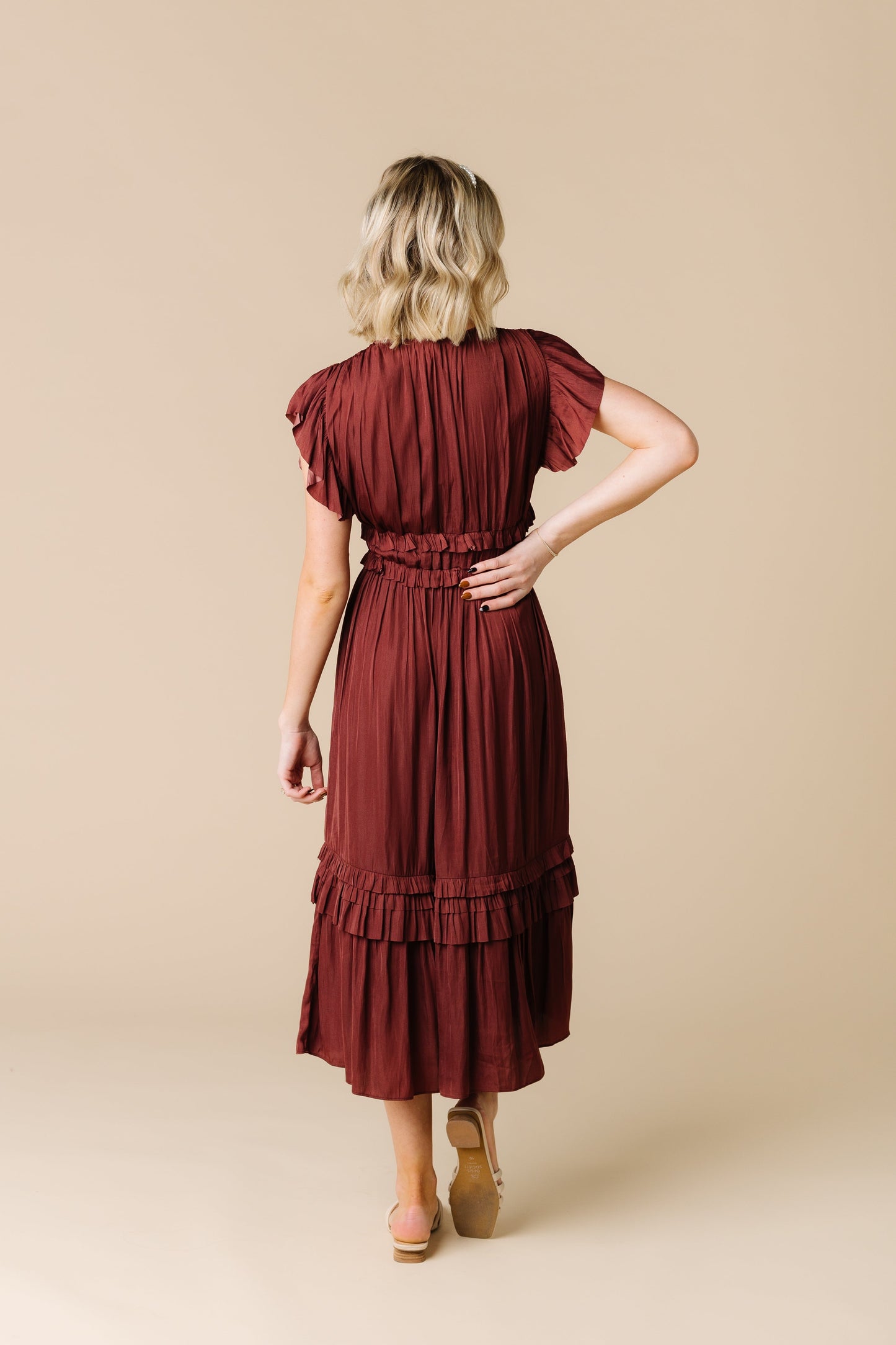 Ruffled Satin V-Neck Dress WOMEN'S DRESS Grade & Gather