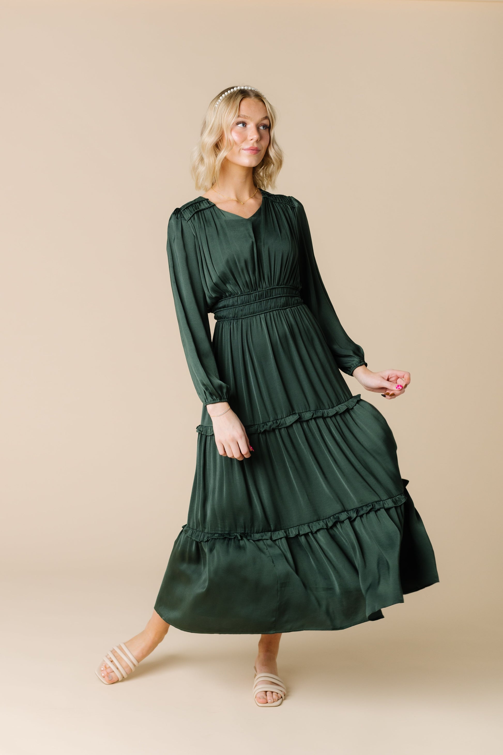 Cali Satin Dress WOMEN'S DRESS Tea N Rose Hunter Green S 