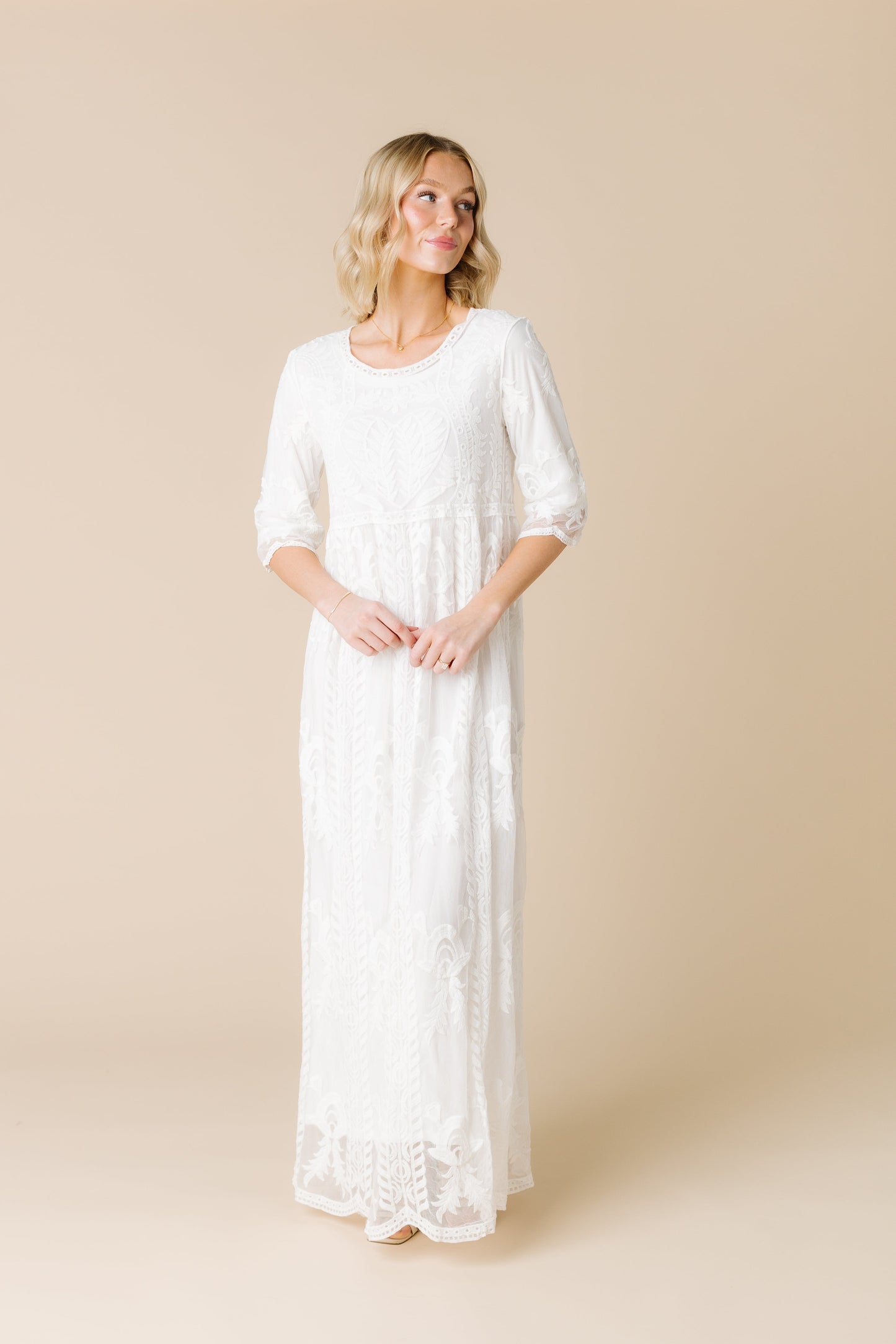 Dressy White Lace Maxi WOMEN'S DRESS Tea N Rose White S/M