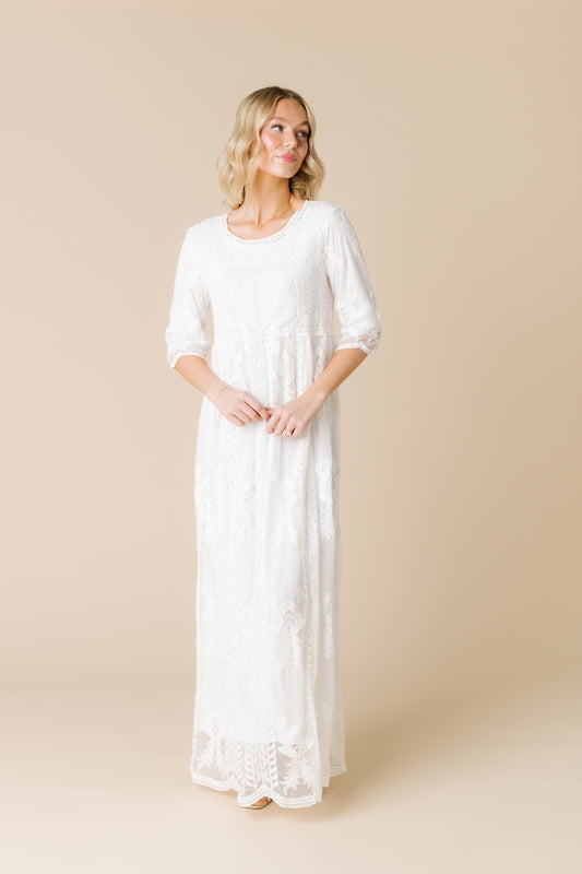 Dressy White Lace Maxi WOMEN'S DRESS Tea N Rose White S/M 