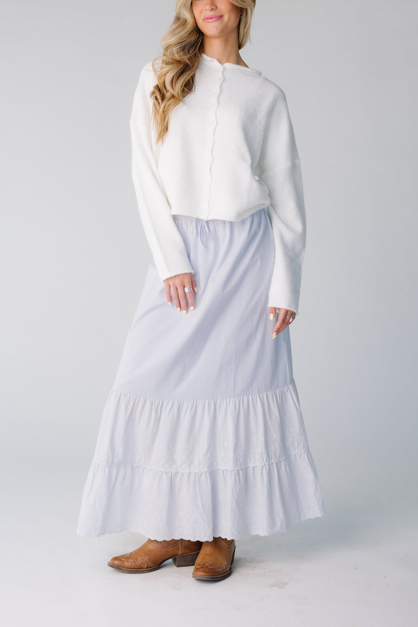 Brass & Roe Melanie Midi Eyelet Skirt WOMEN'S SKIRTS brass & roe