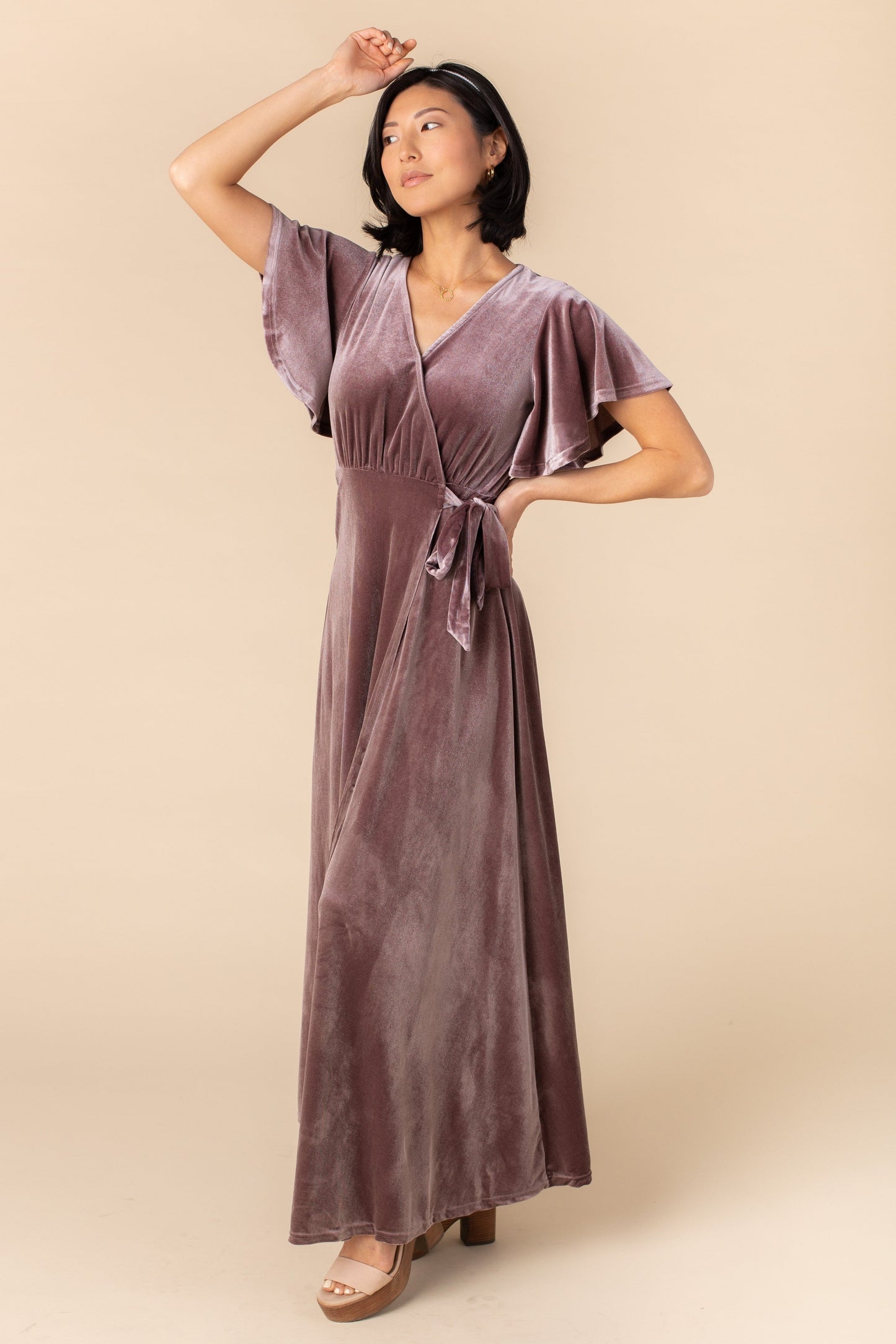 Arbor velvet deep rose wrap maxi