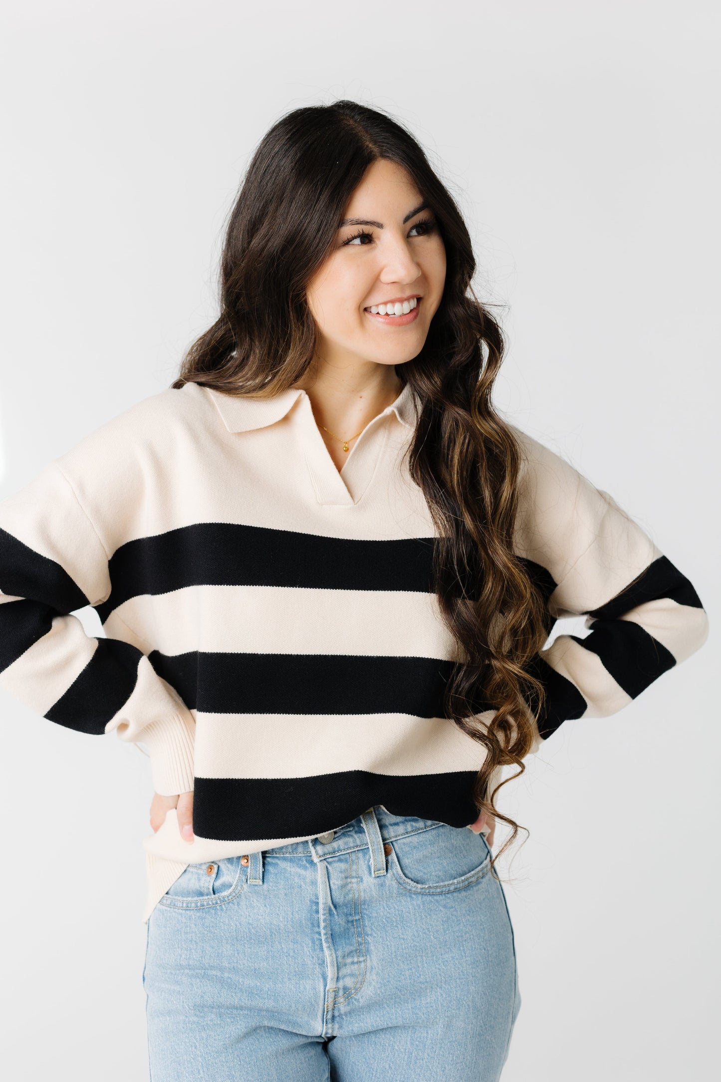 The Trader Collared Sweater WOMEN'S SWEATERS Tea N Rose Oatmeal/Black S