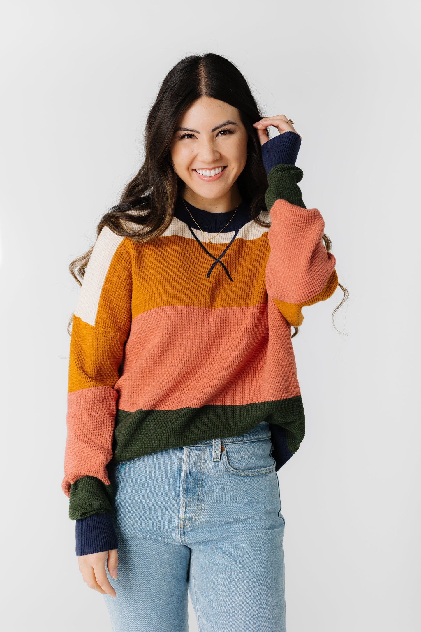 Winter Multi Stripe Sweater WOMEN'S SWEATERS Tea N Rose Oatmeal/Camel S