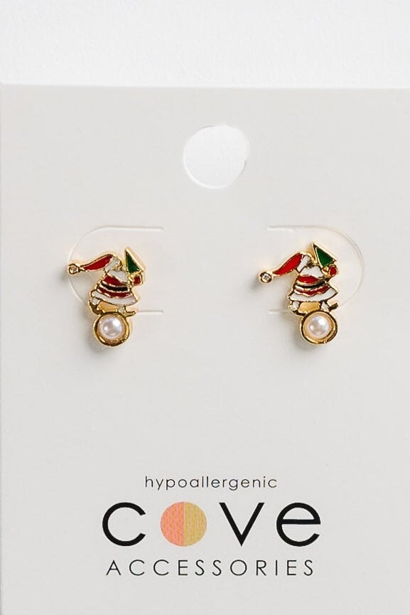 Cove Pearl With Santa Earrings WOMEN'S EARINGS Cove Accessories 18k Gold Plate w Pearl OS