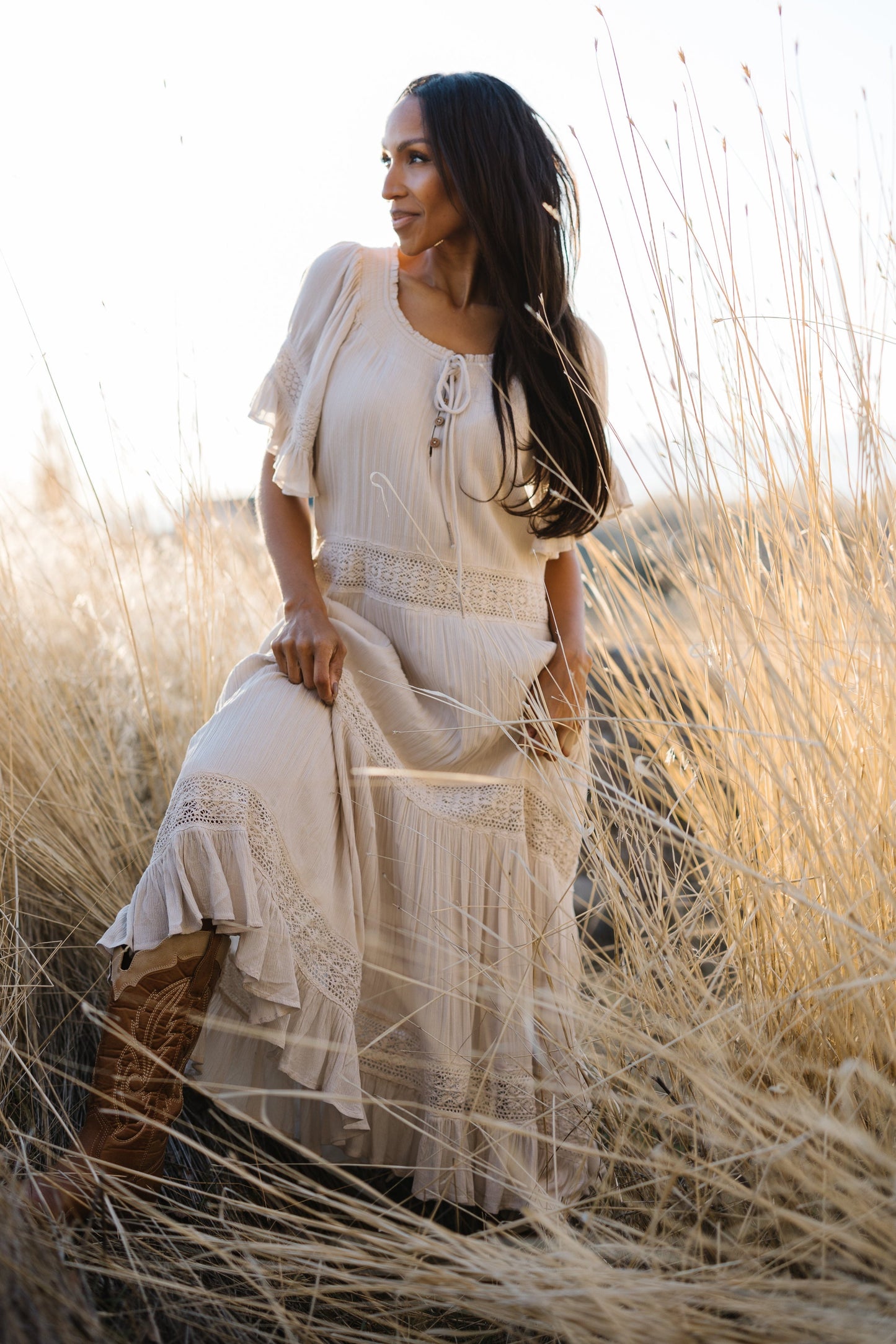 Citrus Brode Lace Dressin in gauzy bone off white