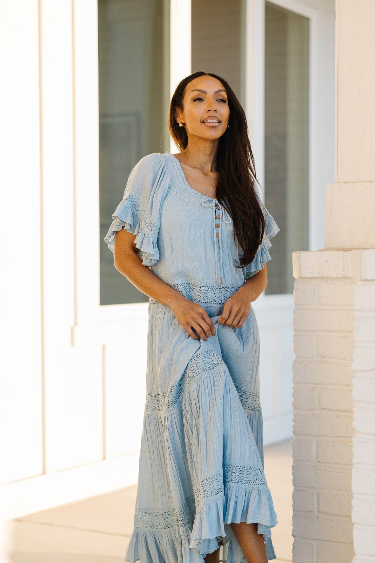 Citrus Brode Lace Dress in light blue