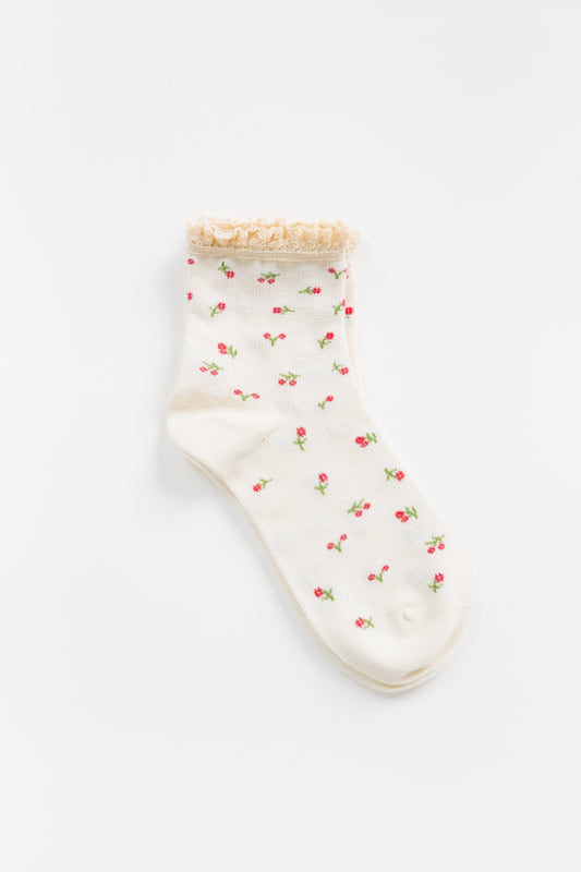 Cove Misty Floral Quarter Sock WOMEN'S SOCKS Cove Accessories Ivory/Pink OS 