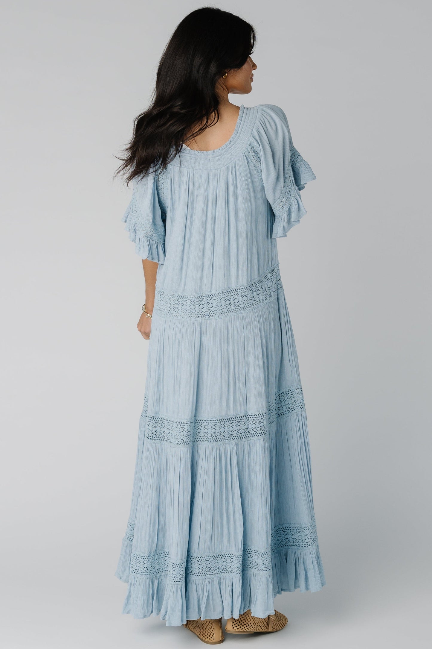 Back view of light blue maxi