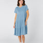 Brass & Roe Summer Ribbed Tiered Dress - Spring 2024 WOMEN'S DRESS Called to Surf Dusty Blue XS 