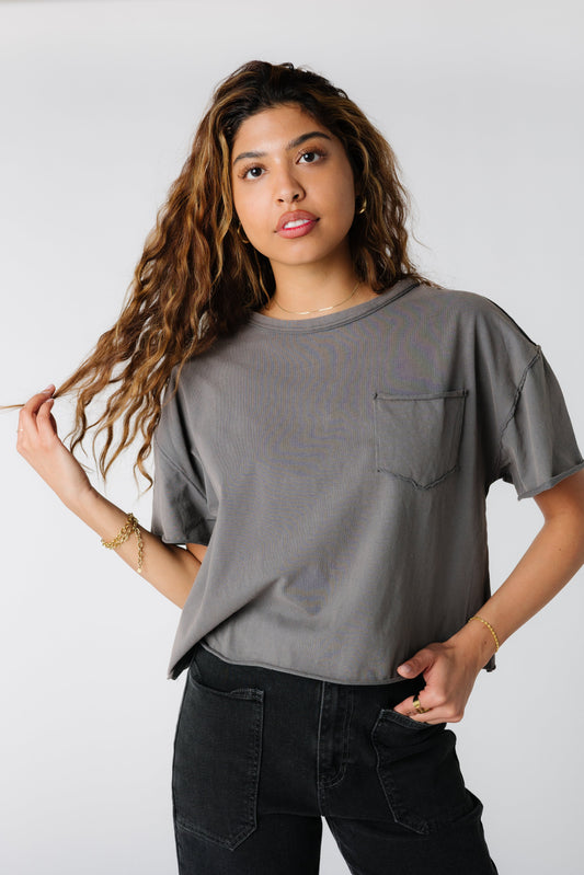 Relaxed Crop Top - Charcoal  Modest top