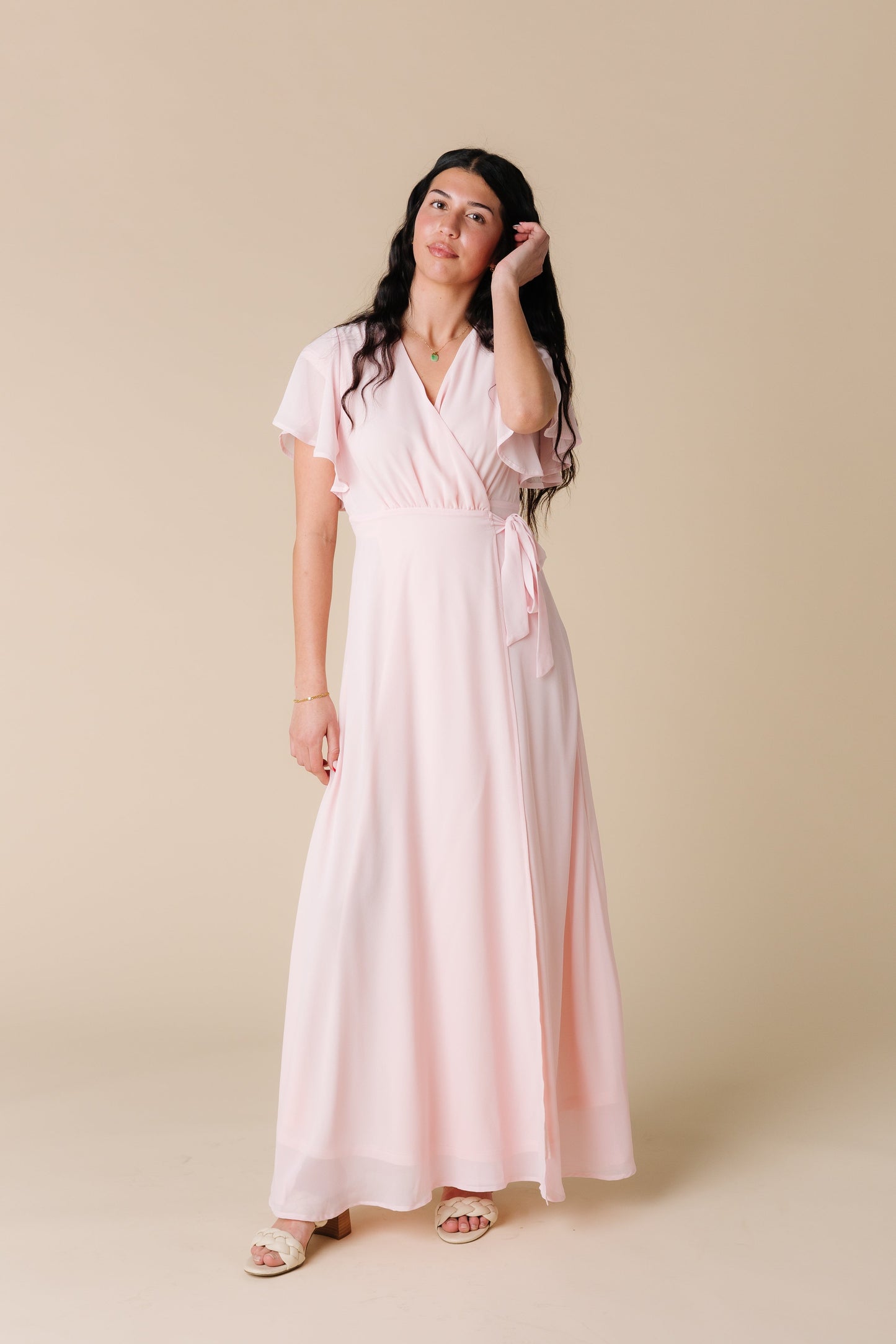 Naples Flutter Sleeve Wrap Dress - Pink WOMEN'S DRESS Arbor Pink XS 