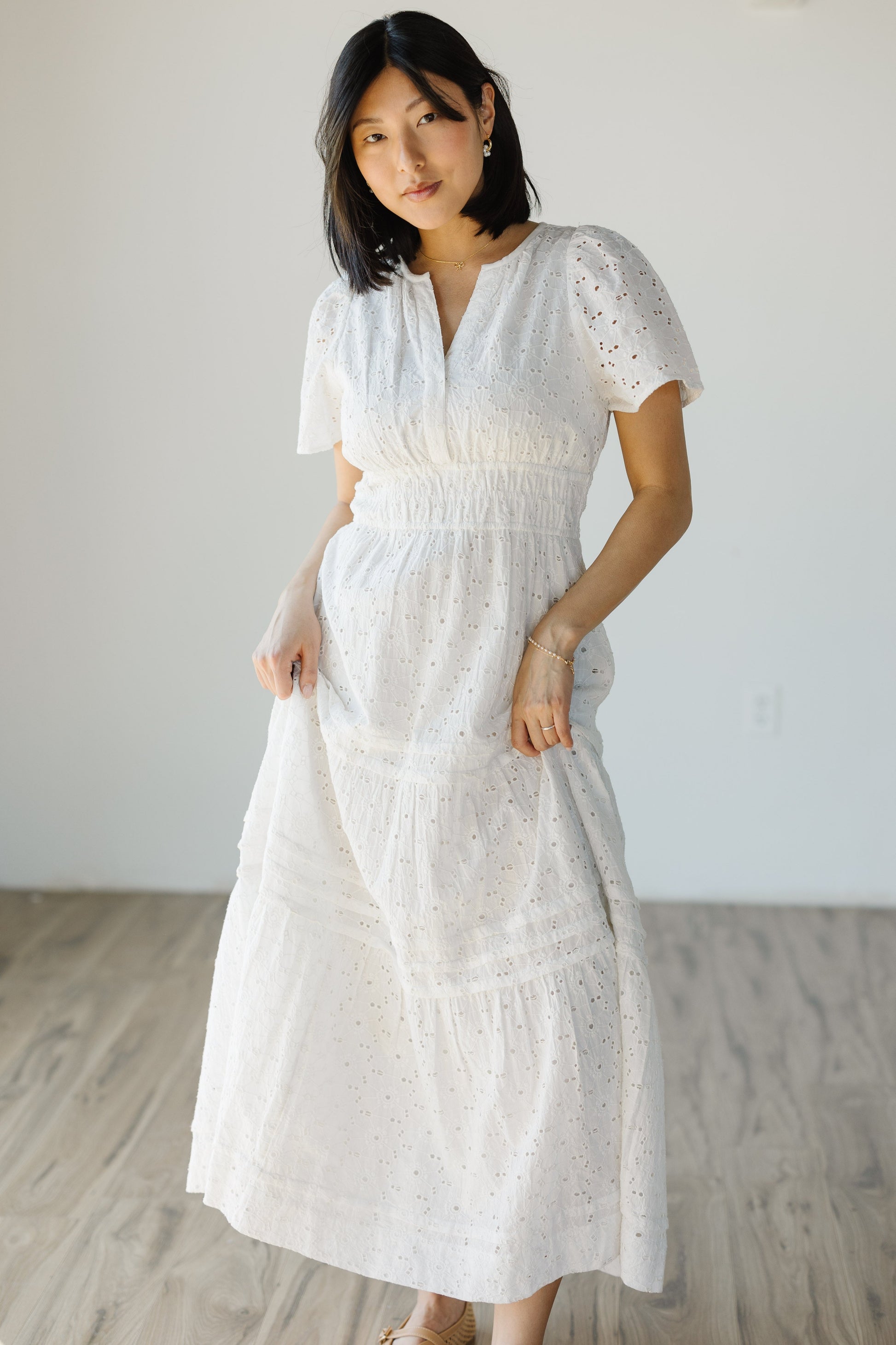 White eyelet maxi dress