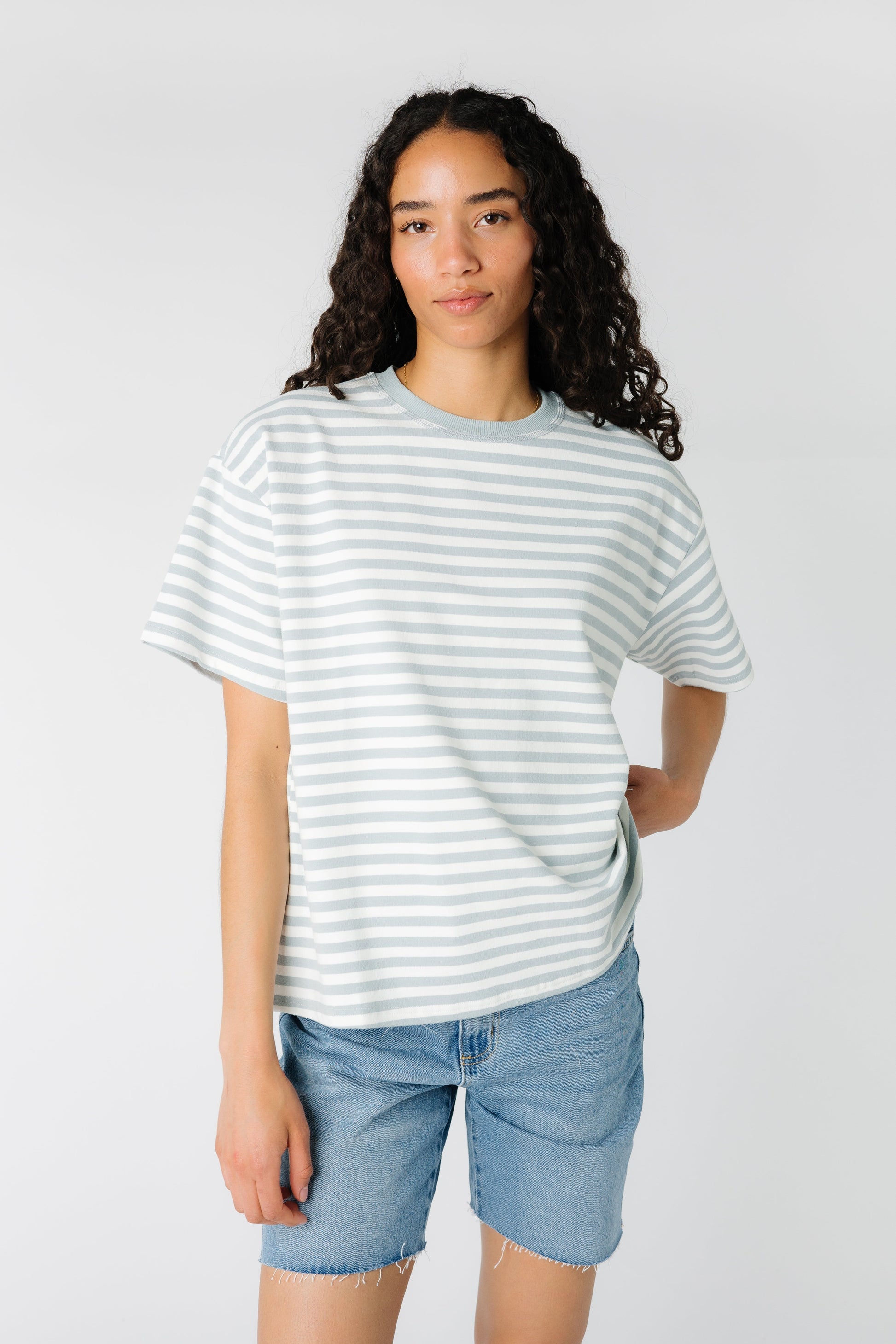 Oversized stripe T-shirt - Mustard & Dusty Blue WOMEN'S T-SHIRT Things Between 