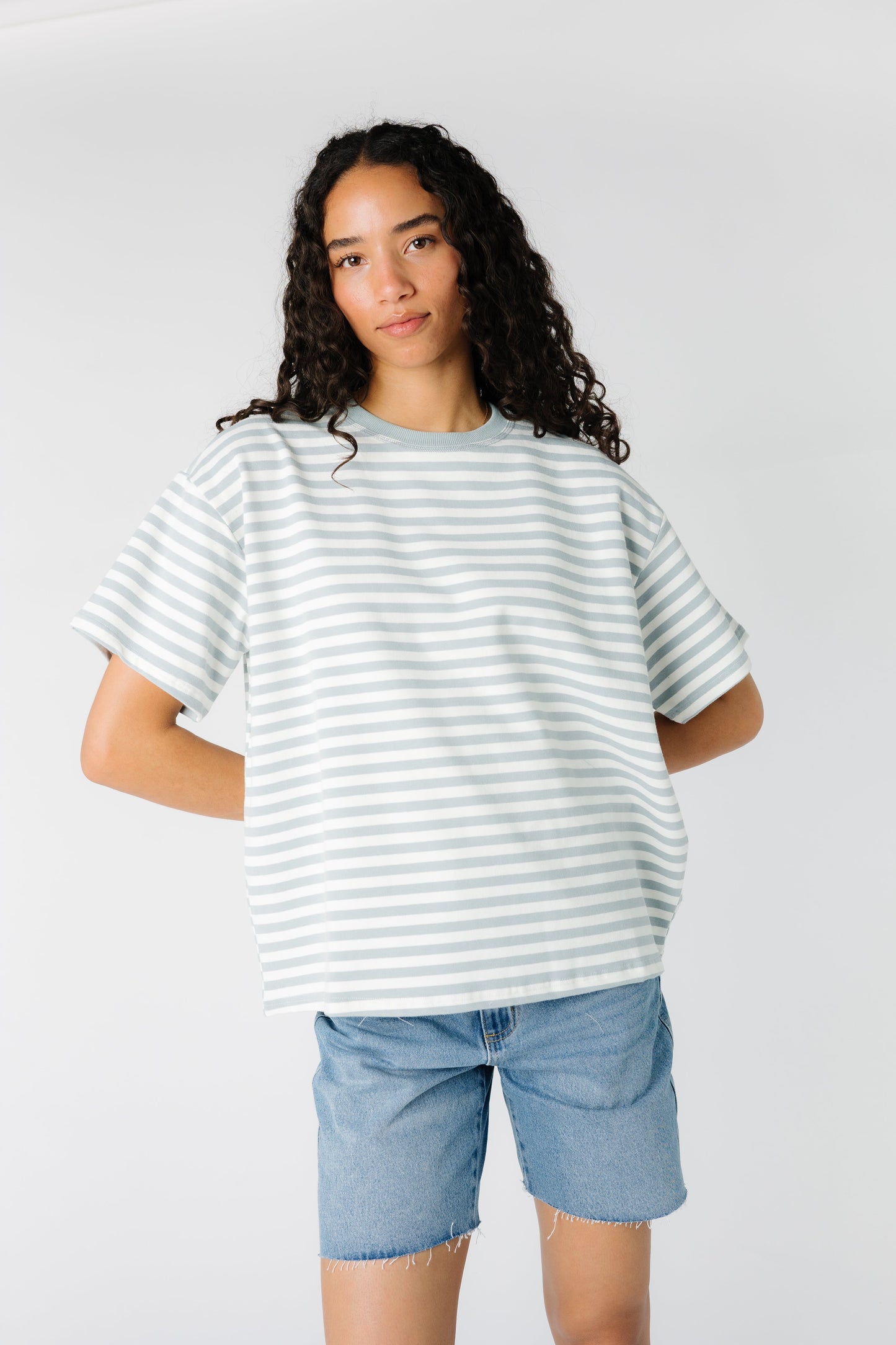 Oversized stripe T-shirt - Mustard & Dusty Blue WOMEN'S T-SHIRT Things Between 