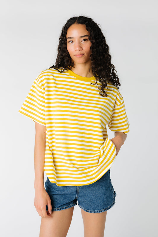 Oversized stripe T-shirt - Mustard & Dusty Blue WOMEN'S T-SHIRT Things Between Mustard S 