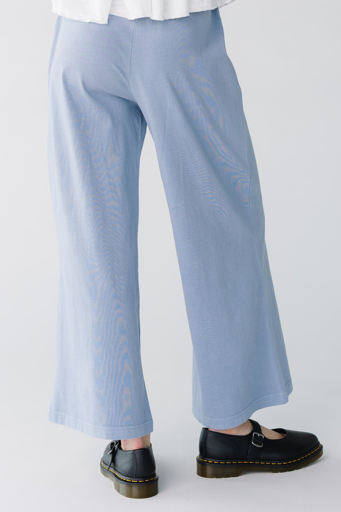 Back view of denim wide leg pant