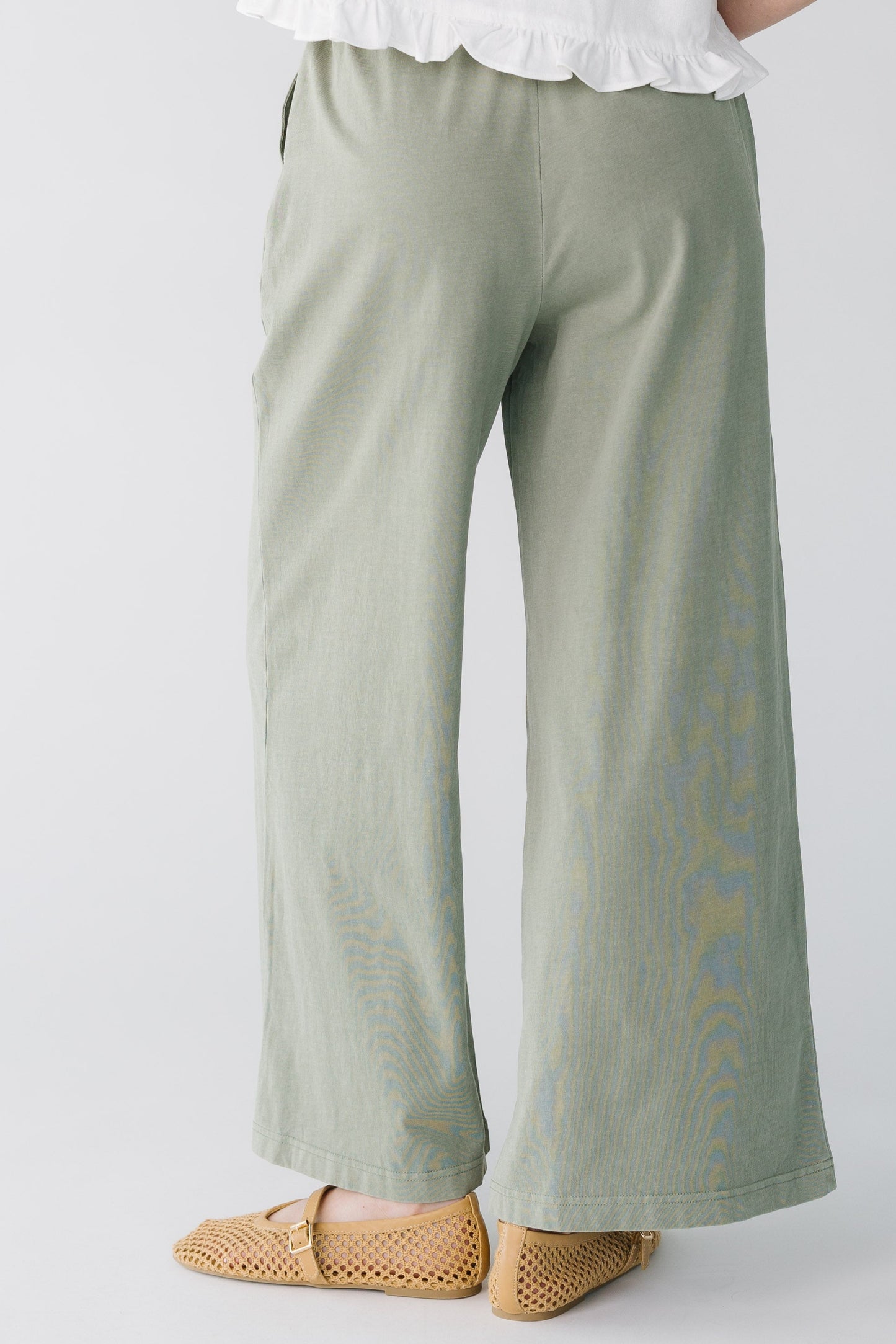 Back view of wide leg knit pants