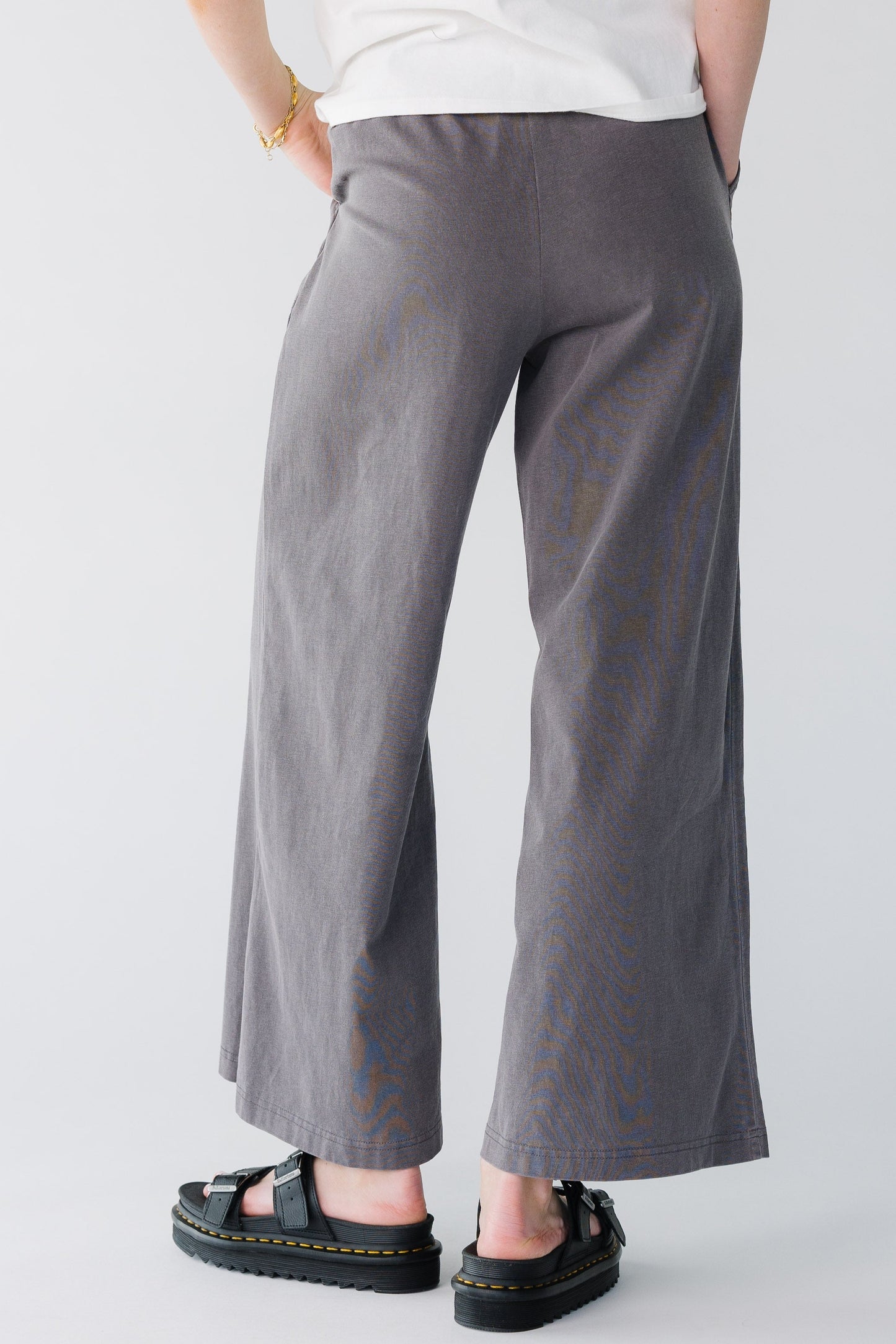 Back view of charcoal wide leg pant