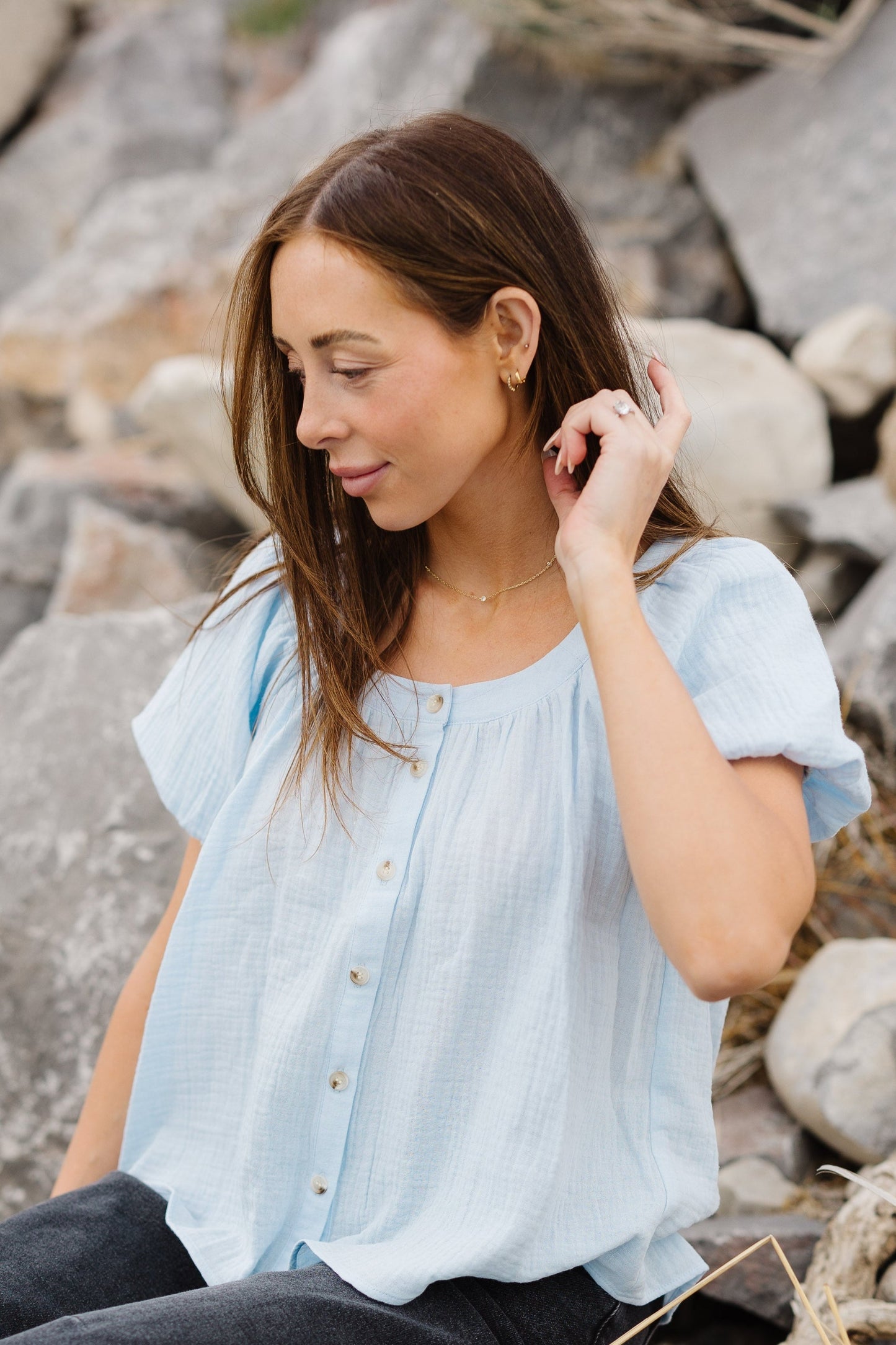 Brass & Roe Gauze Button-Down Top - Summer WOMEN'S TOP brass & roe