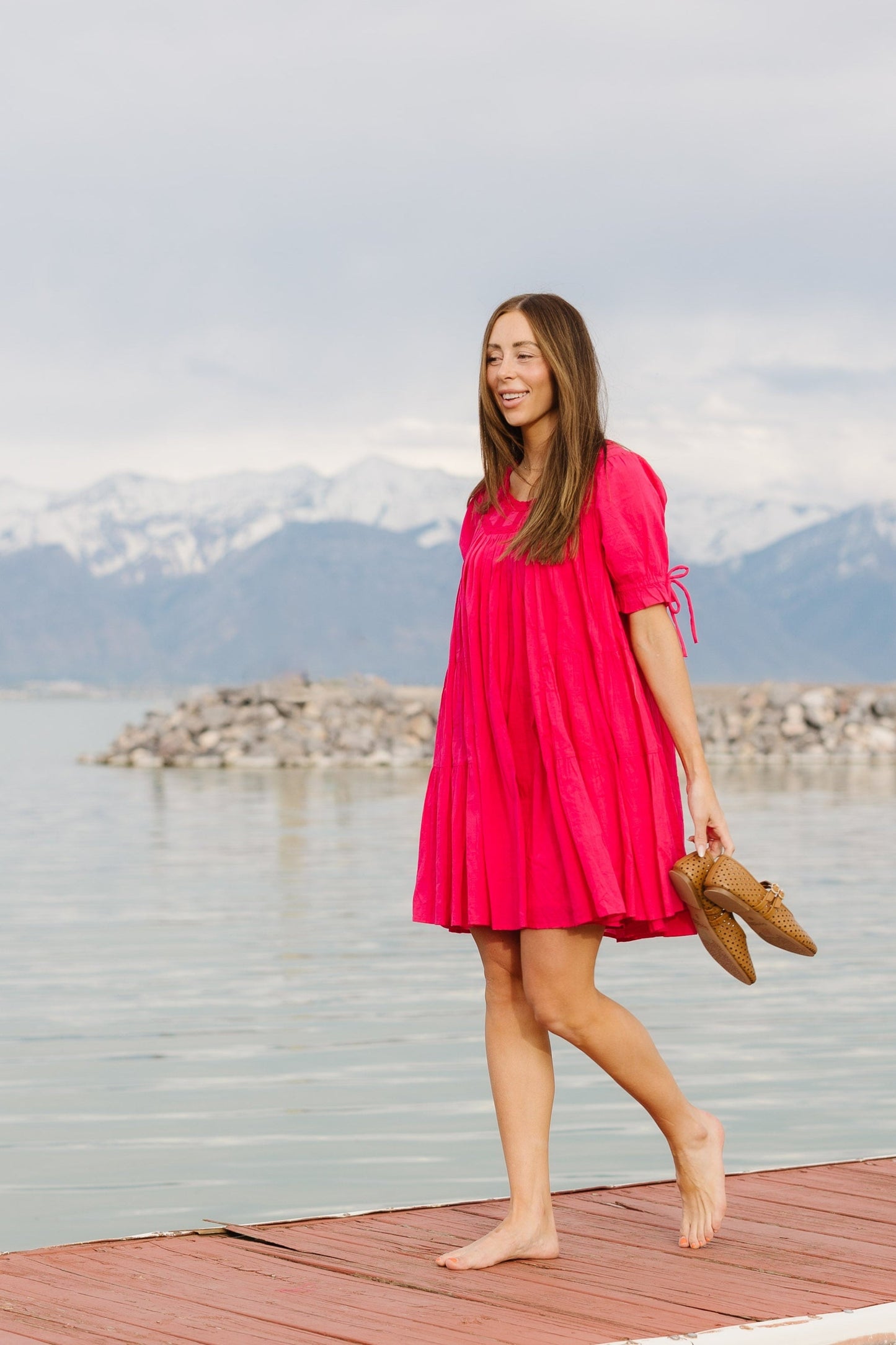 Take Me Out Knee Dress in pink