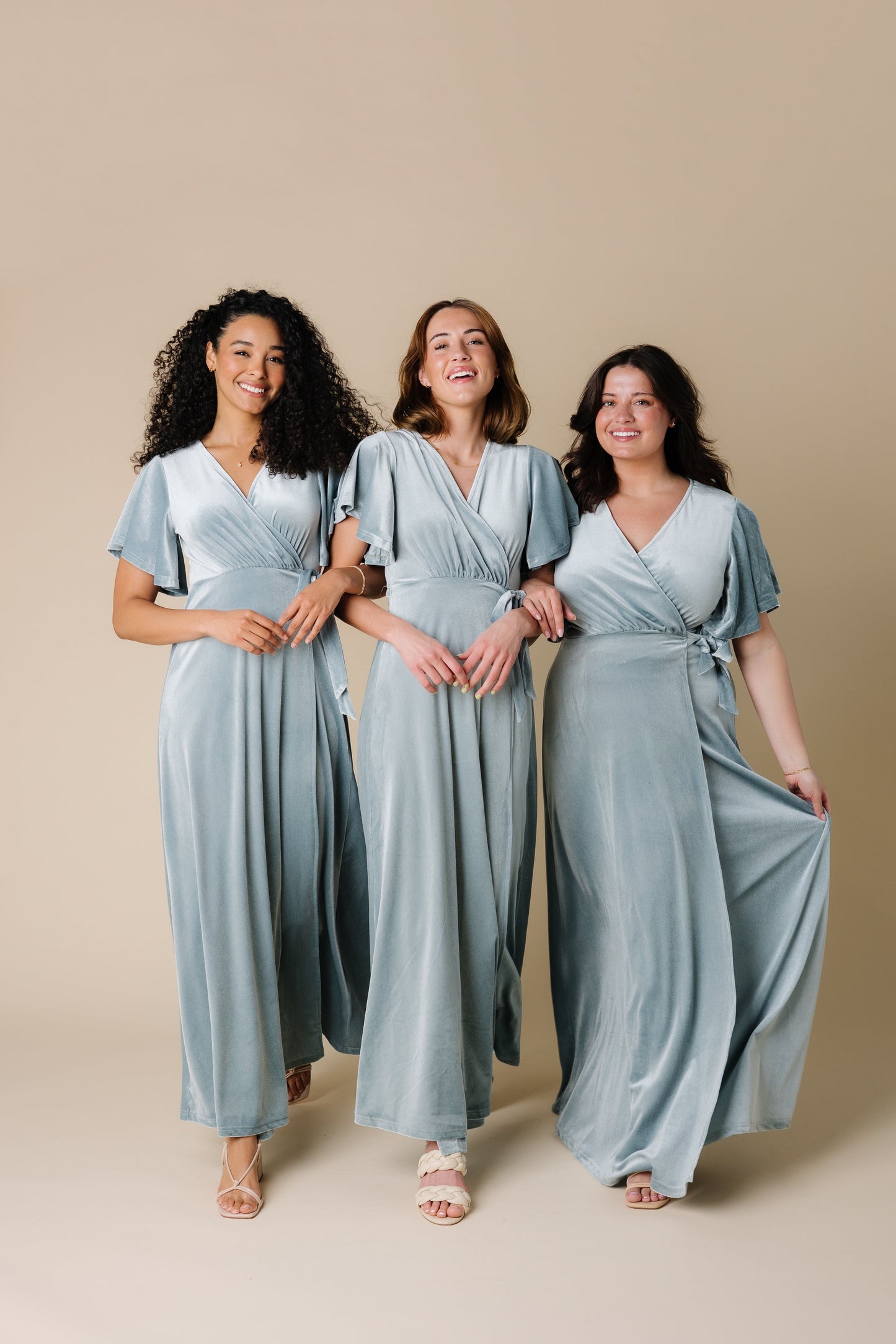 Brass and Roe modest velvet bridesmaid dress