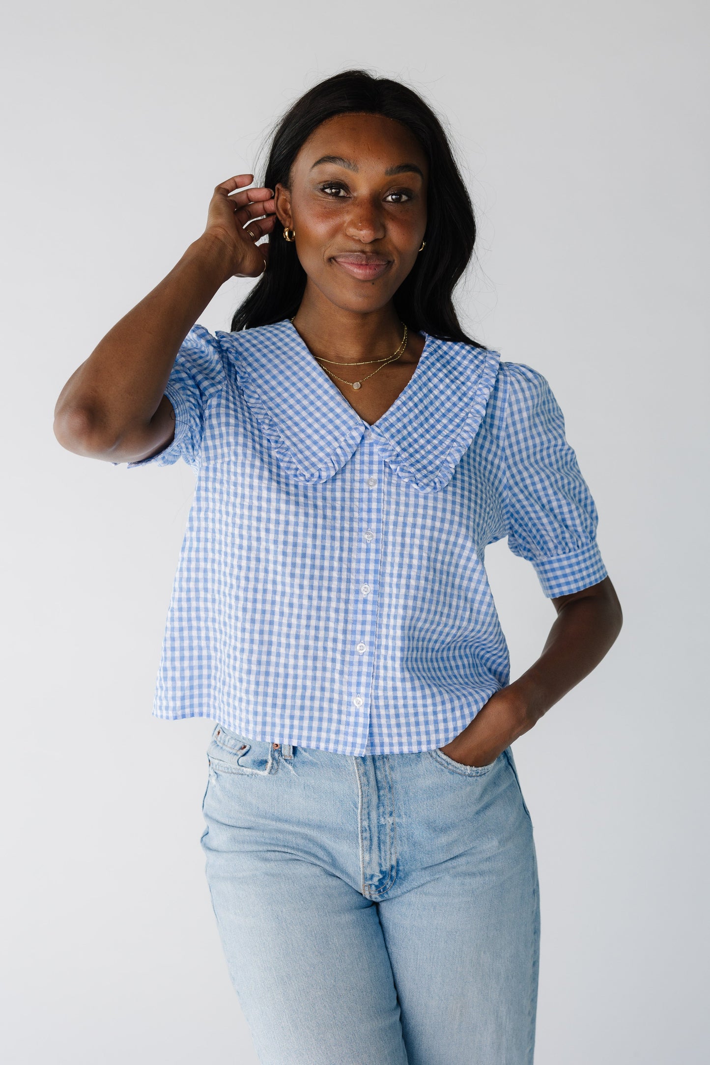 Brass & Roe Gingham Collared Top WOMEN'S TOP brass & roe