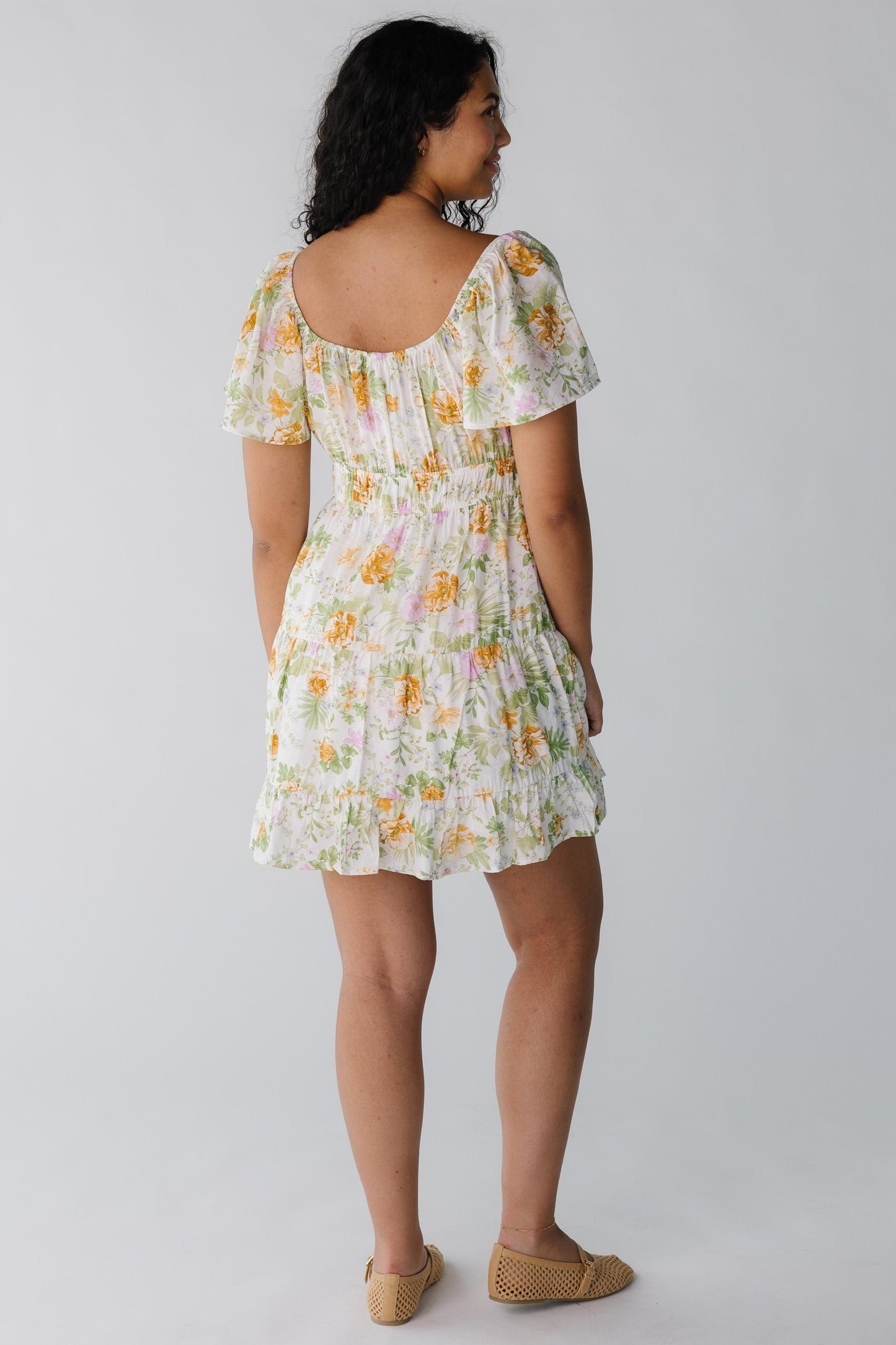 Back view of floral mini dress