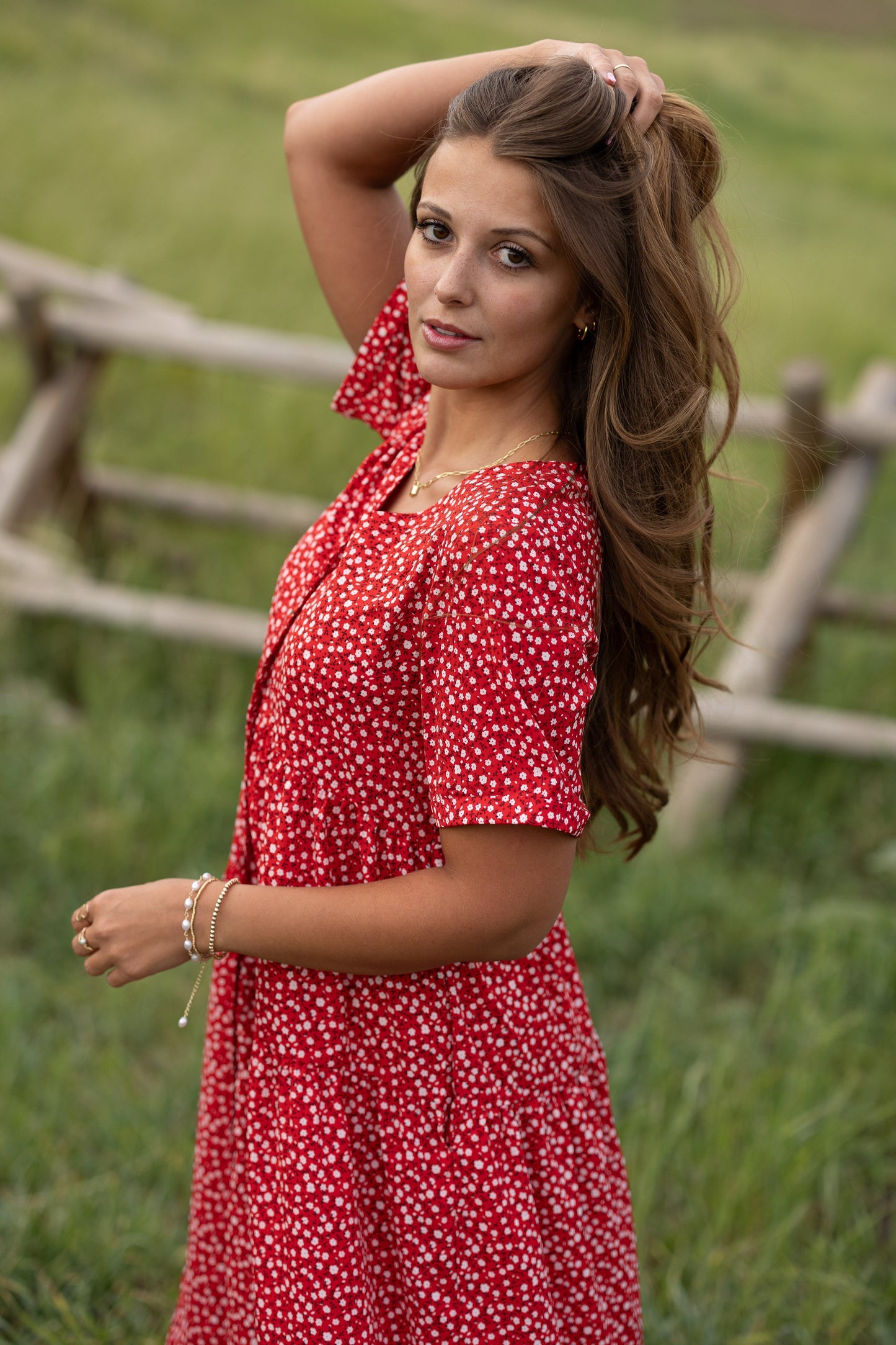 Brass & Roe Keri Button Down Dress in red