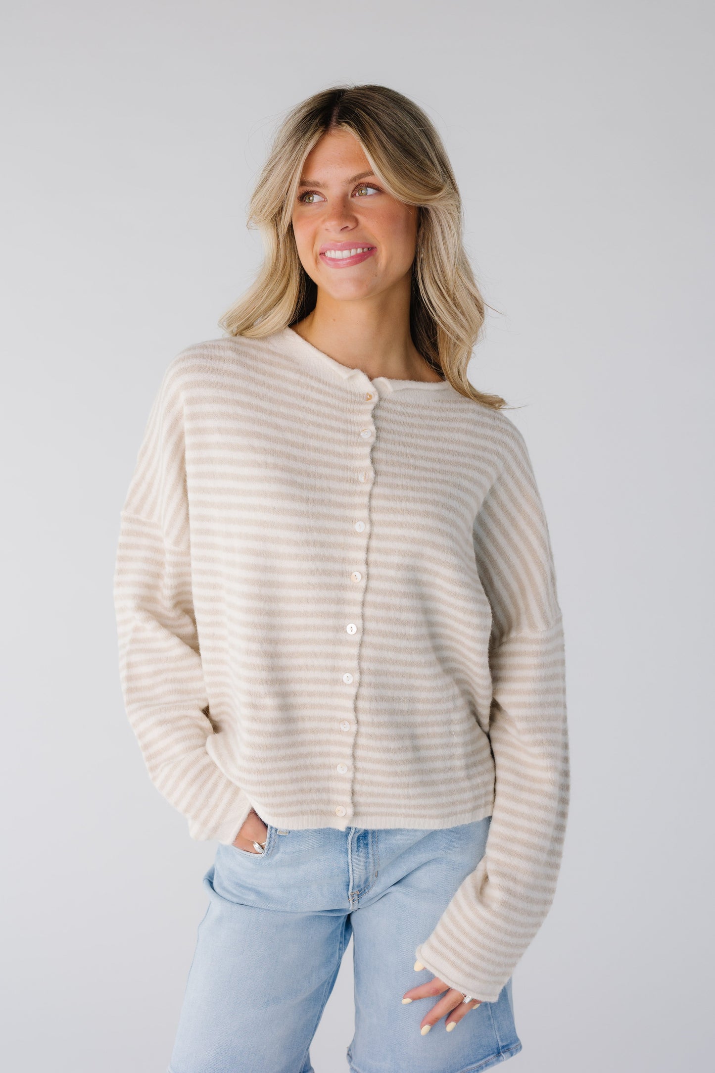 Aria New Stripe Cardigan WOMEN'S CARDIGAN Things Between Cream S