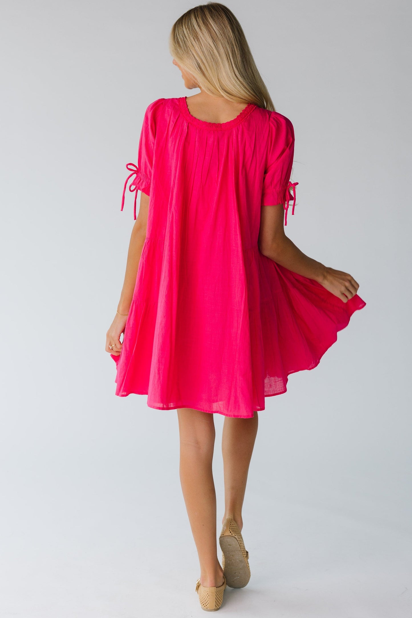 Back view of pink short sleeve dress
