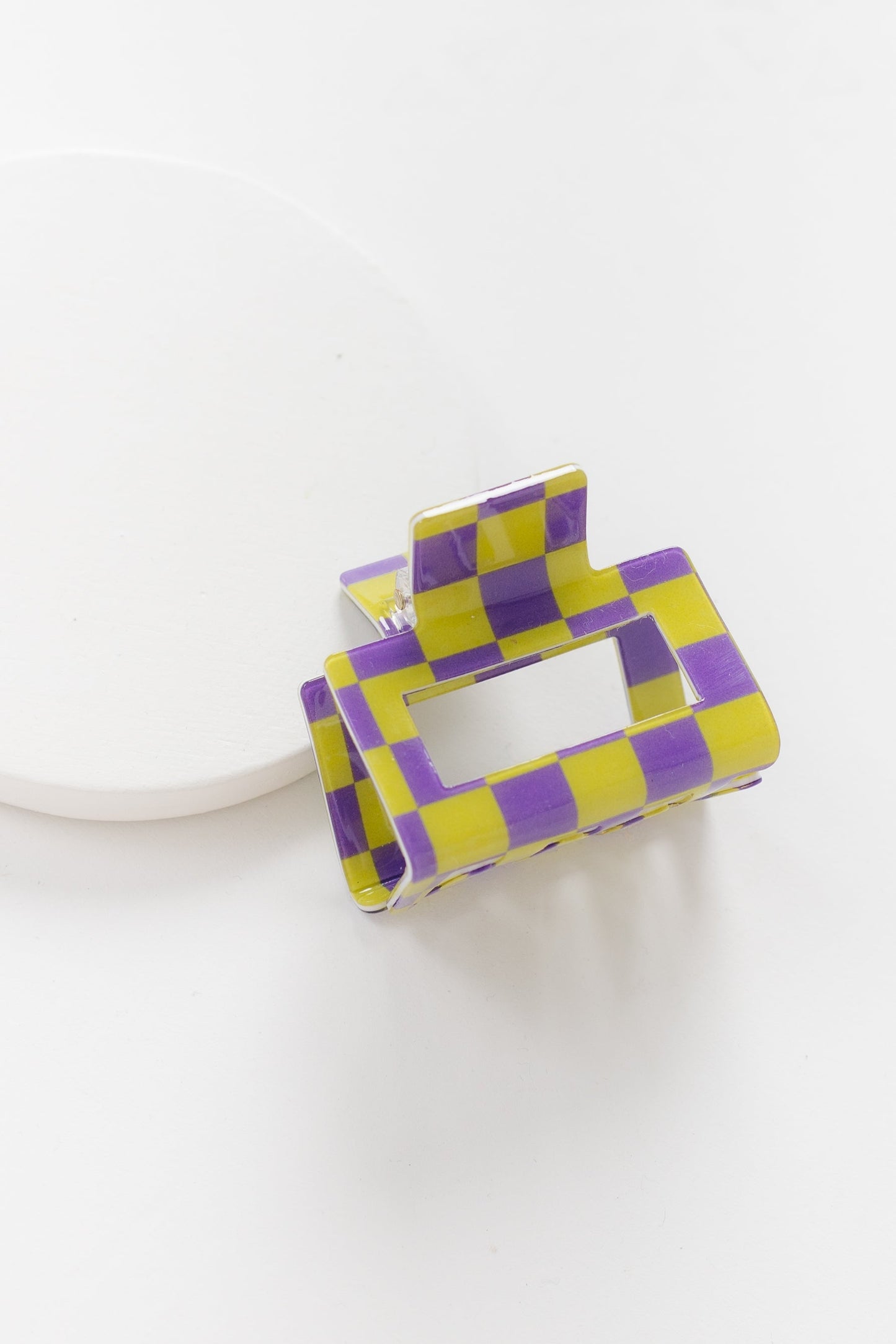 Cove Retro Checkered Hair Claw WOMEN'S HAIR ACCESSORY Cove Accessories Purple/Yellow 2 inch