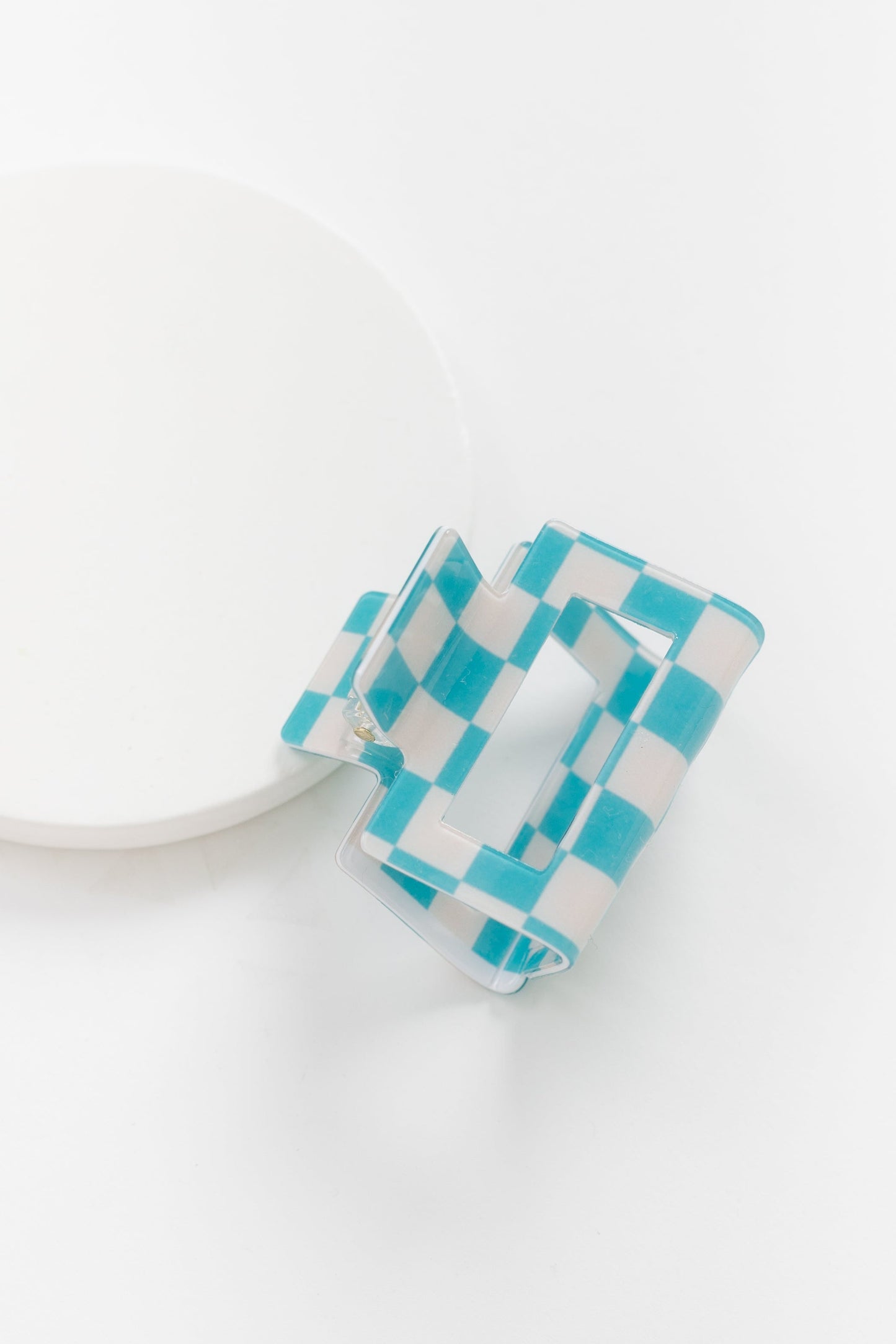 Cove Retro Checkered Hair Claw WOMEN'S HAIR ACCESSORY Cove Accessories Teal/Cream 2 inch 