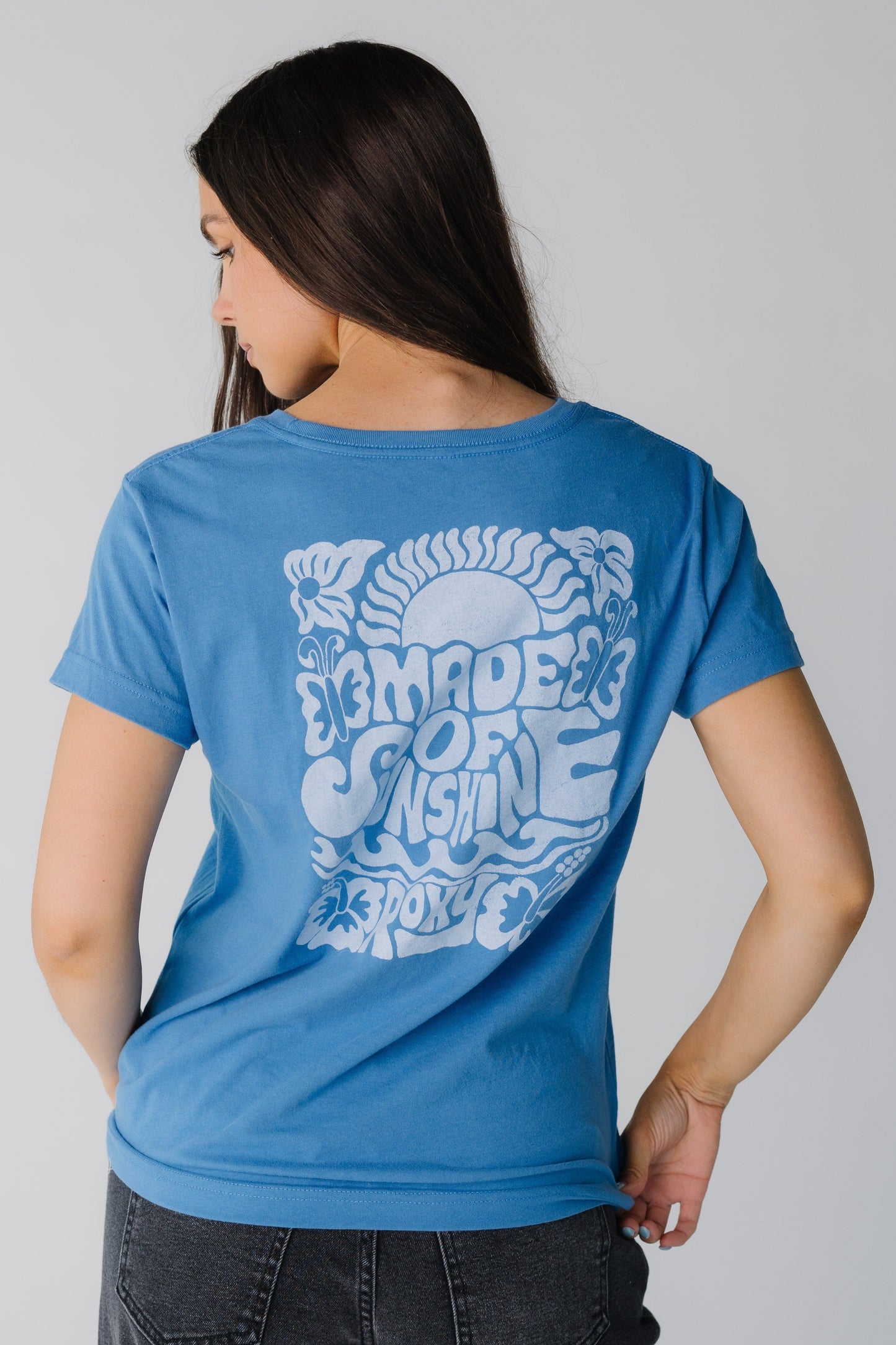 Roxy Made of Sunshine graphic tee in blue with large back graphic