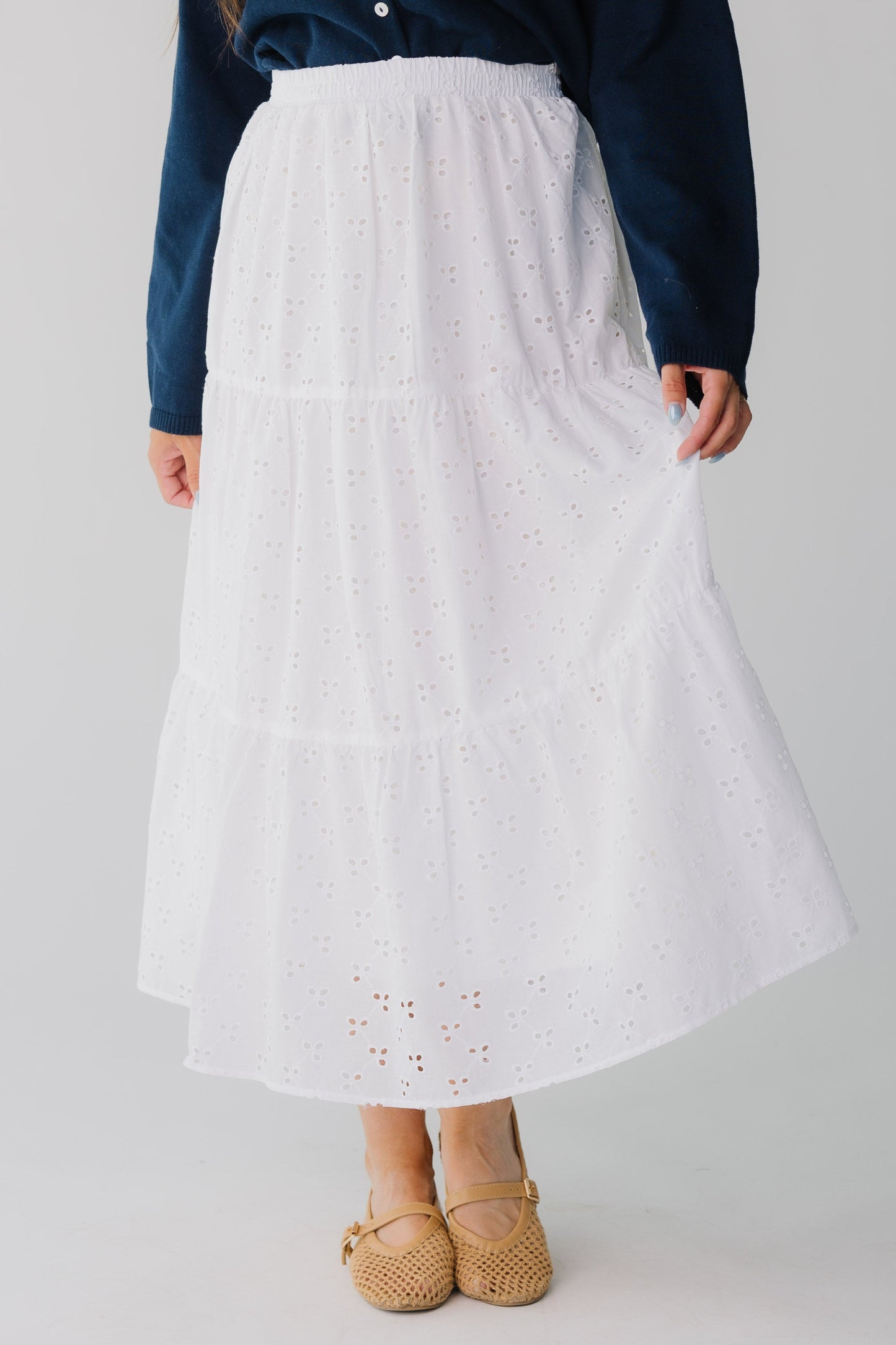 All eyelet white women's midi skirt