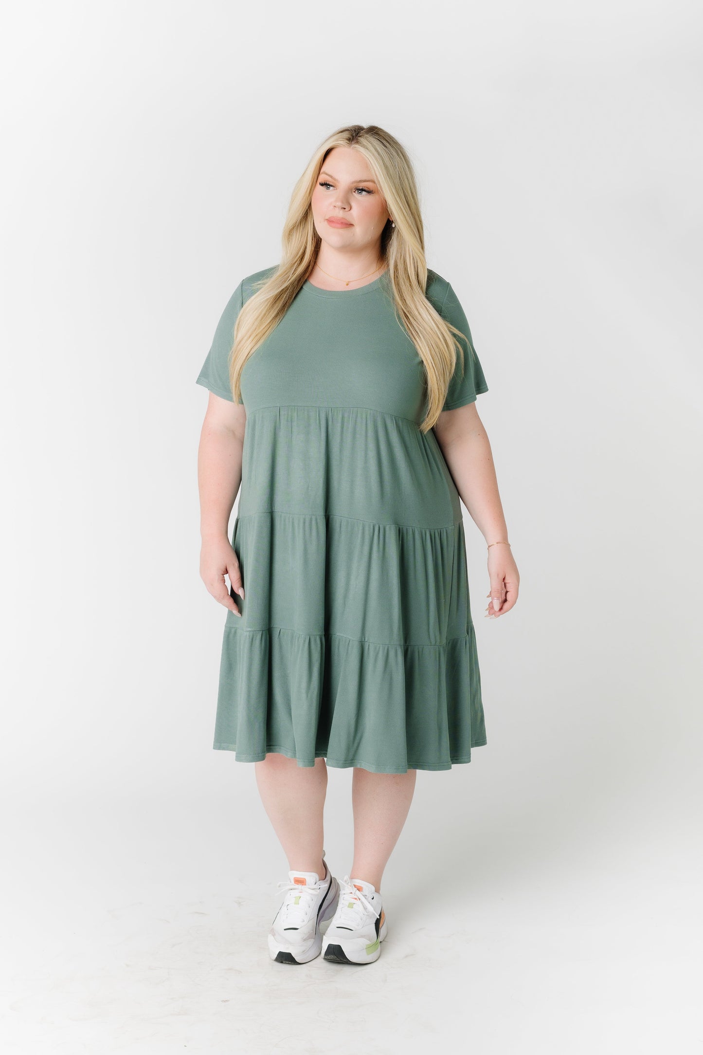 Brass & Roe Summer Ribbed Tiered Dress - Spring 2024 WOMEN'S DRESS Called to Surf Seafoam XXL 