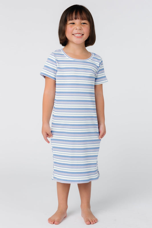 Girl's stripe t-shirt dress with round neckline