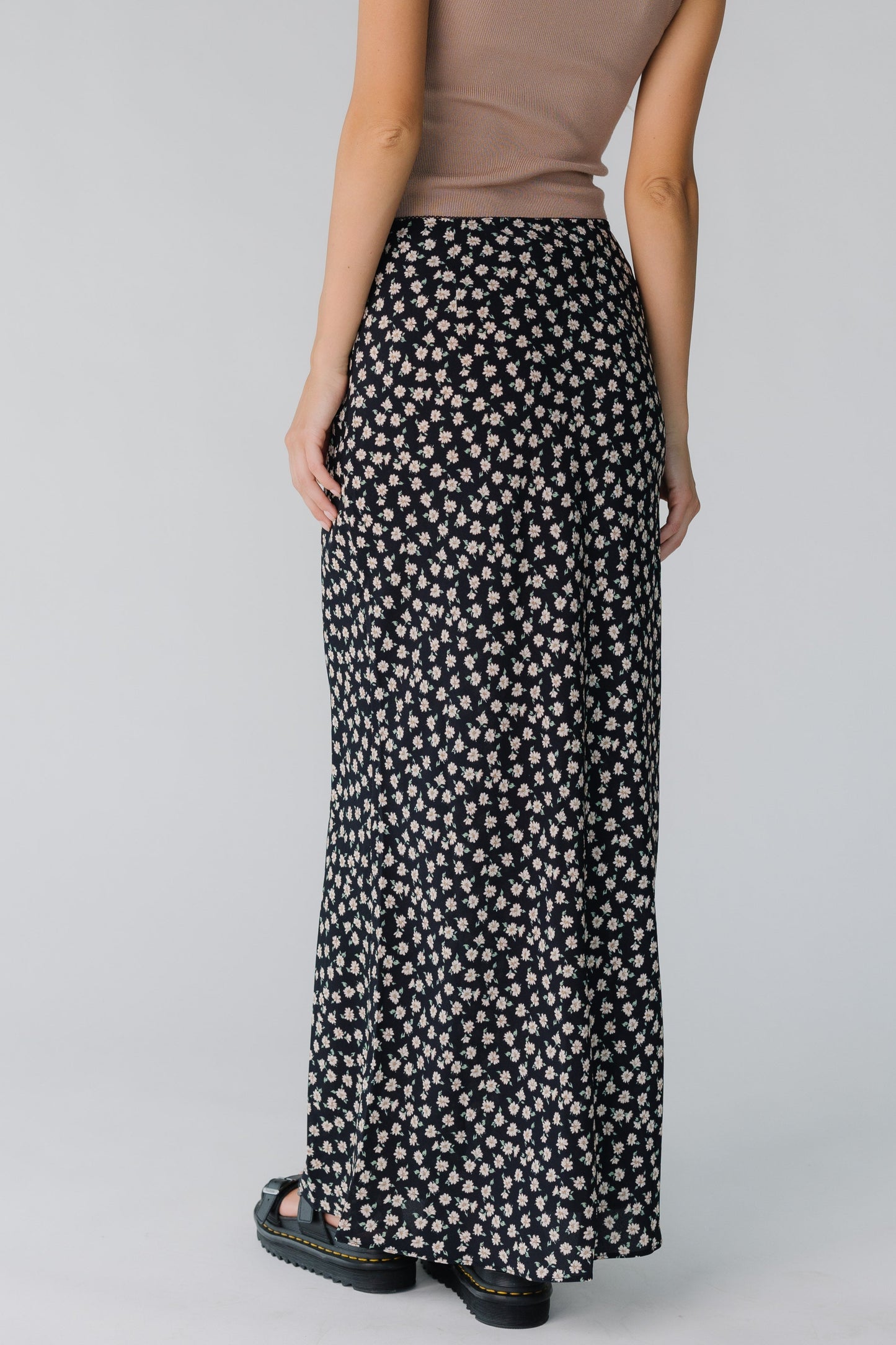 Back view of ck floral maxi skirt
