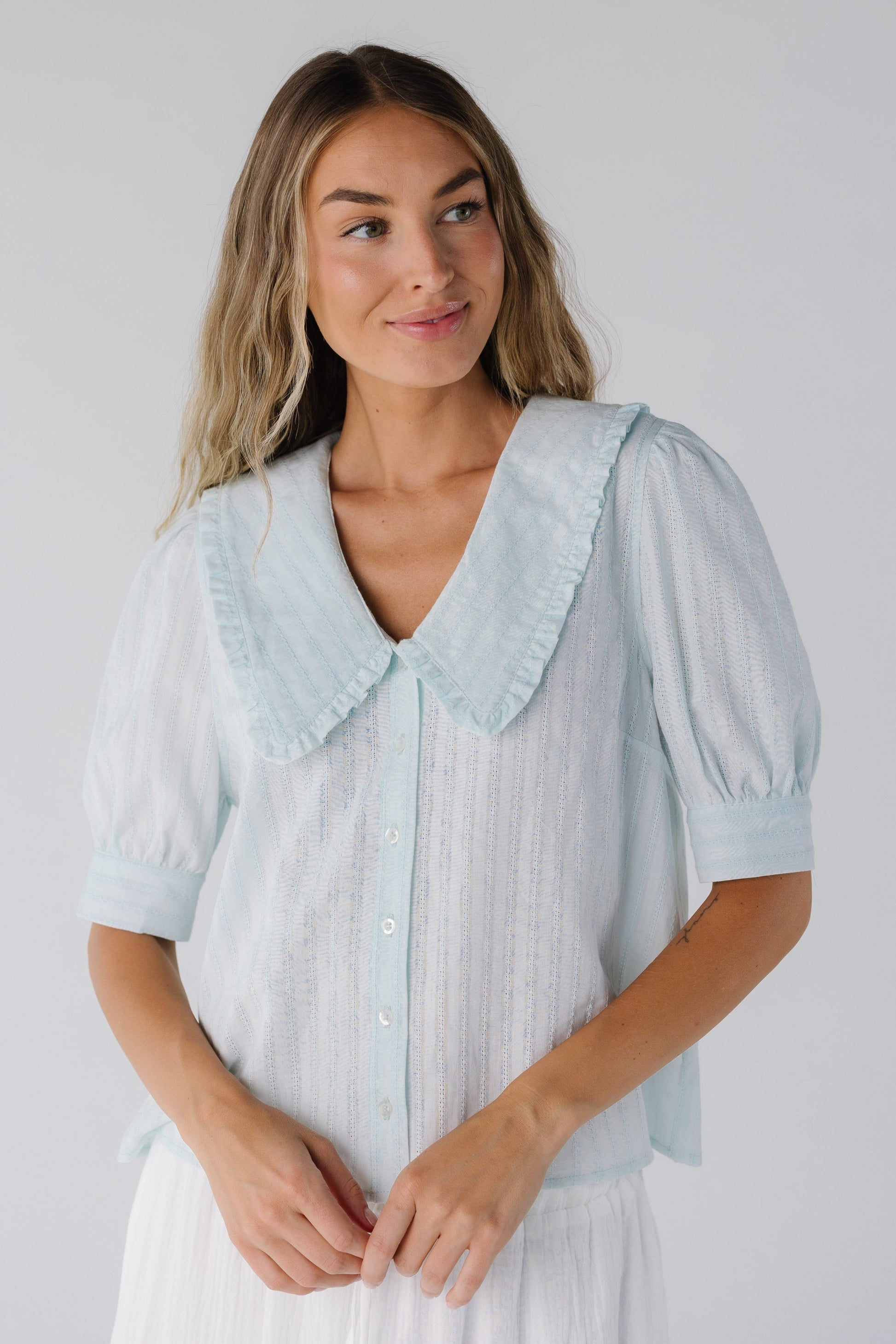 Brass & Roe Textured Collared Blouse WOMEN'S TOP brass & roe