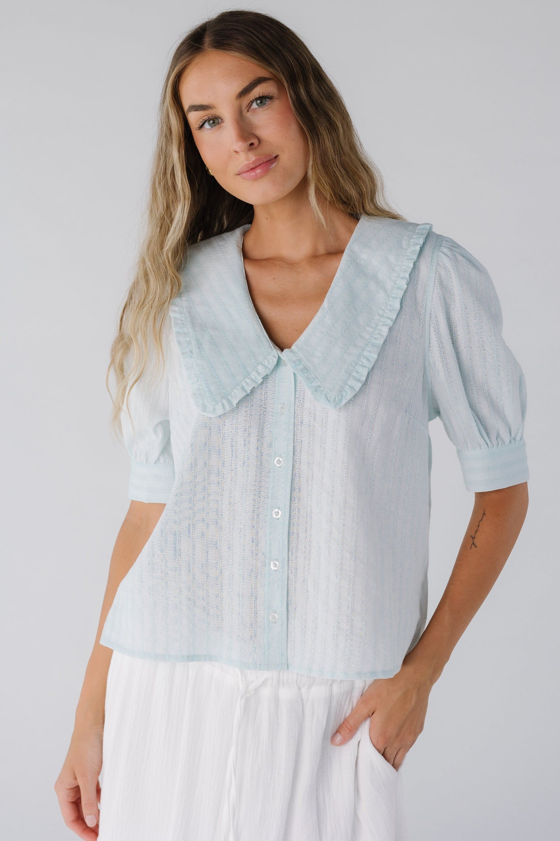 Brass & Roe Textured Collared Blouse WOMEN'S TOP brass & roe