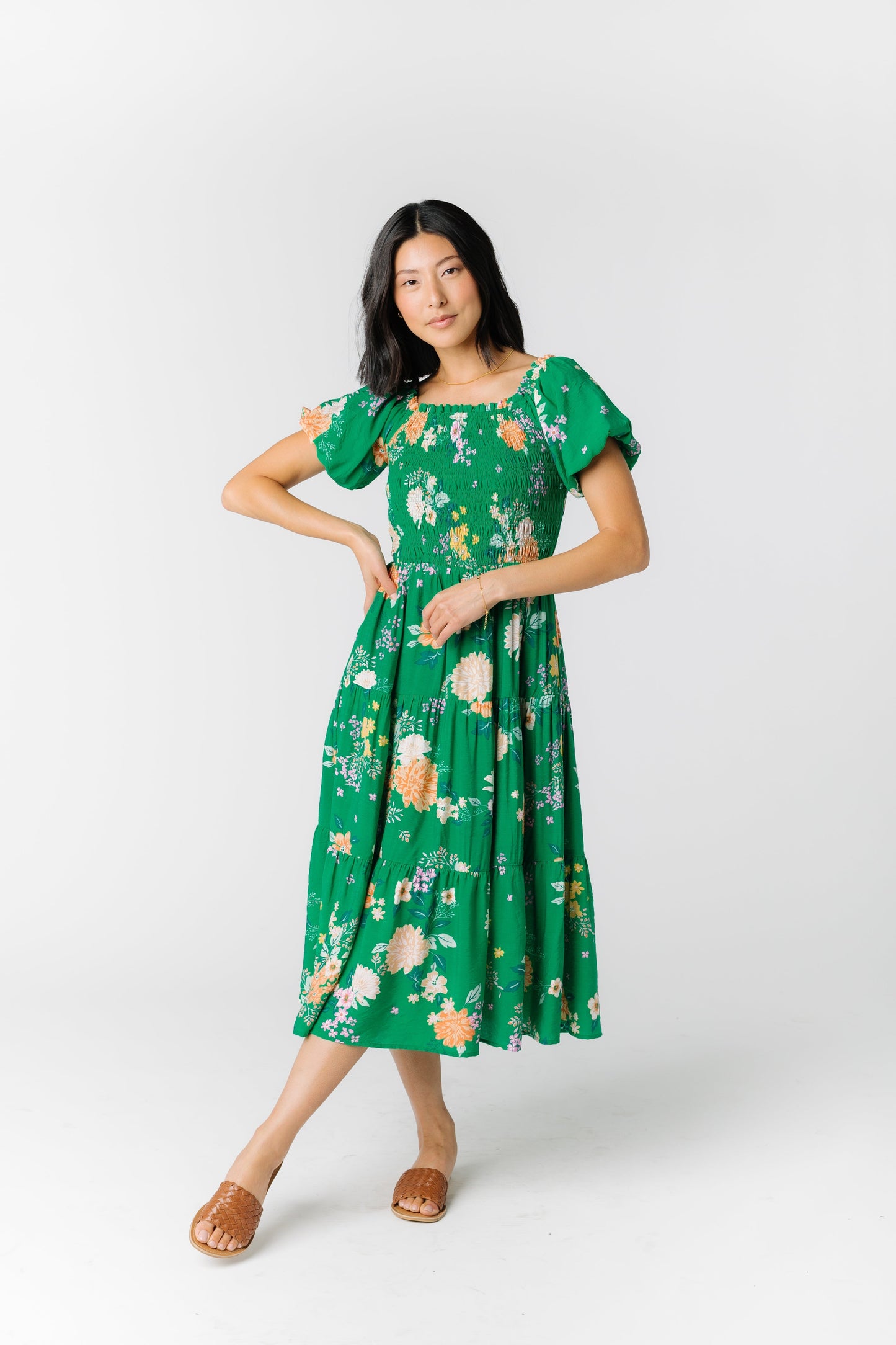 Kelsie Smocked Dress WOMEN'S DRESS Skies Are Blue Kelly Green L
